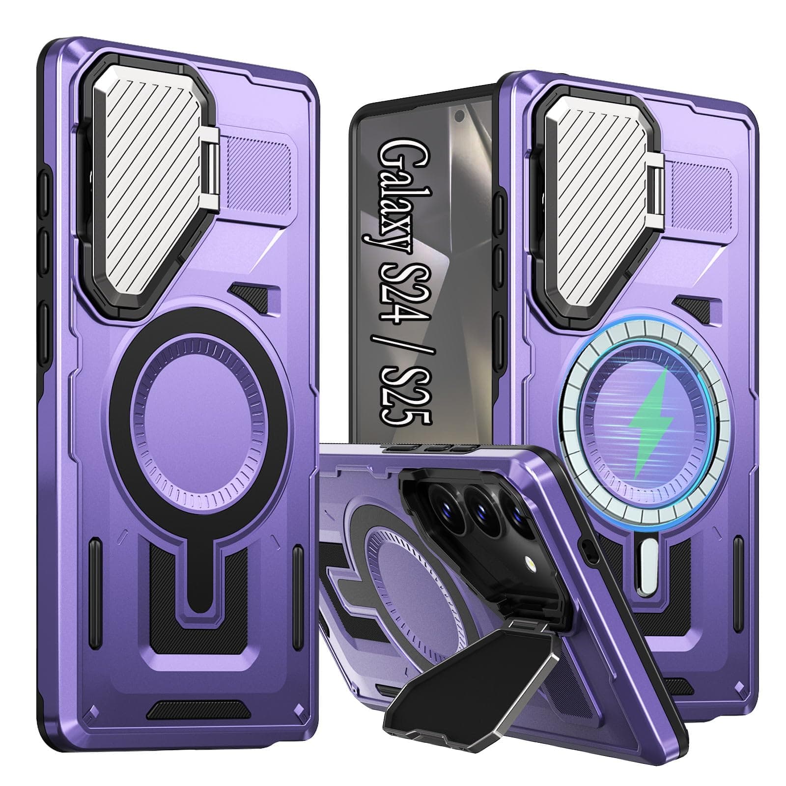 ZOEII Magnetic for Samsung S24 Case for S25 S24 [with Camera Lens Cover] [Compatible with MagSafe] Protective Cover for Galaxy S24 S25 6.2 Inch, Purple