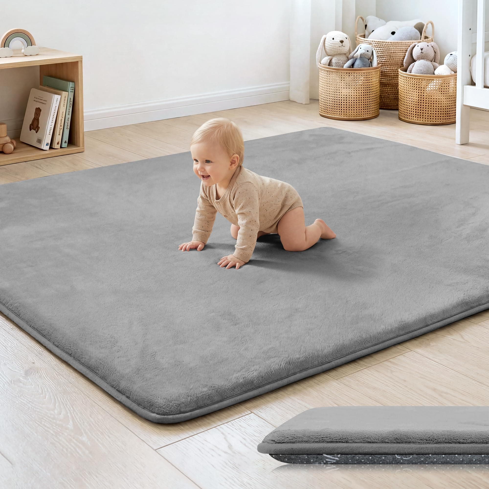 PAPAMAT 1.3" Thick Baby Floor Play Mat 50x50 Padded Foam Mat, Light Grey