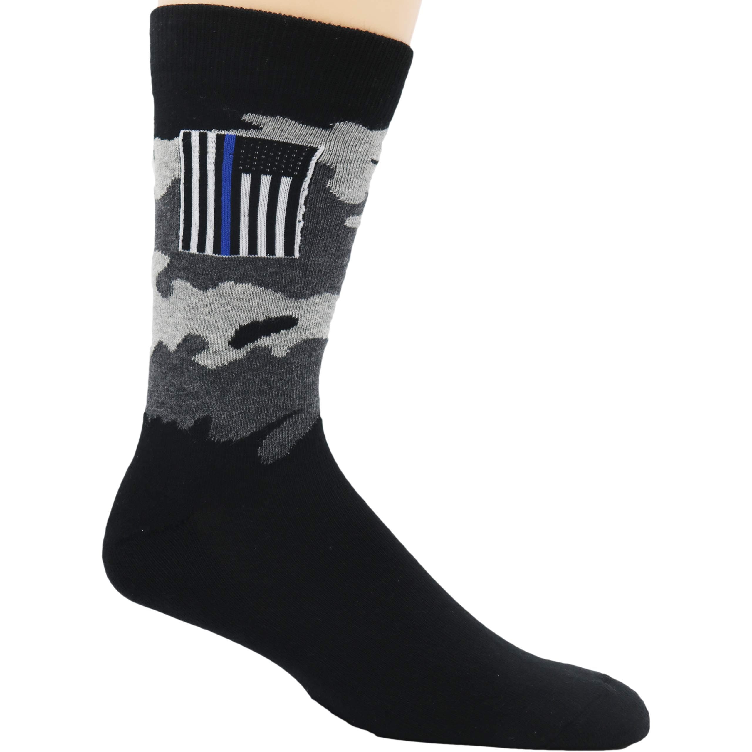 MOXY Socks Thin Blue Line Camouflage Crew Performance Athletic Socks - Support Graphic Design, Comfortable Fit, Breathable Everyday Crew Socks