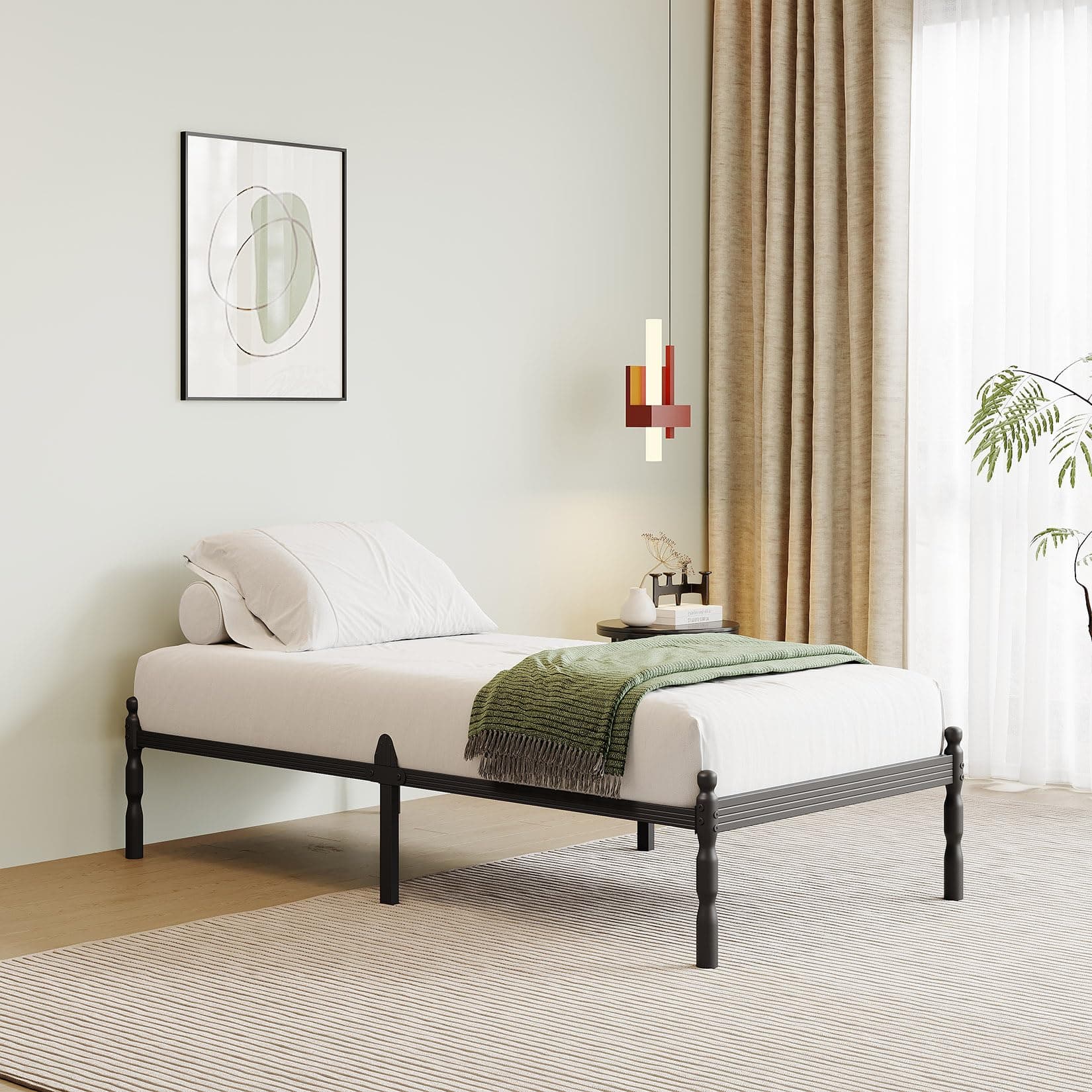 Hazena 14 Inch High Metal Bed Frame Twin No Box Spring Needed, Platform Twin Bed Frame, Prevent Mattress Sliding, Easy to Install, Noise Free