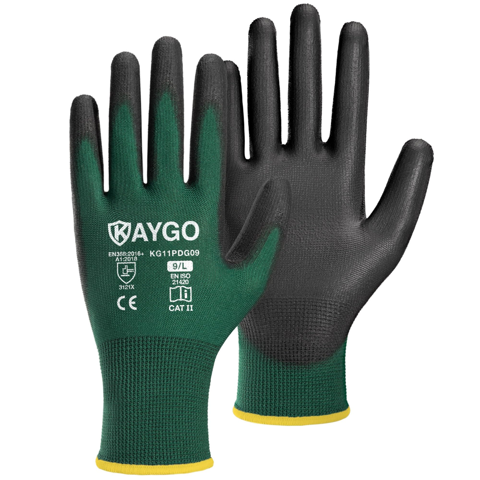 KAYGO Safety Work Gloves for Men Women, PU Coated Palm & Fingers, KG11P