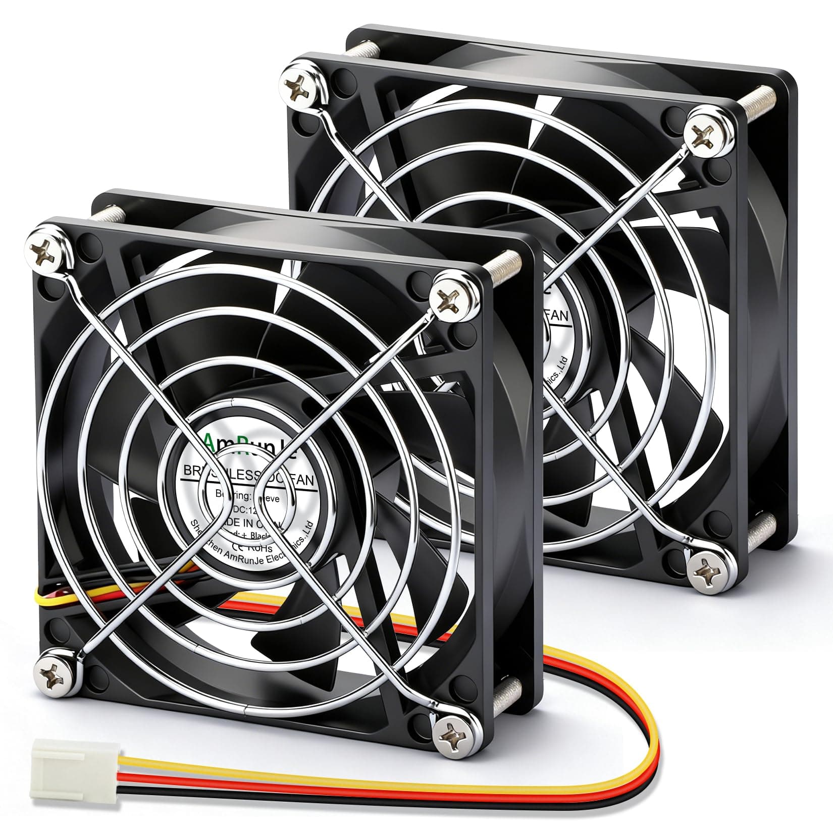 AmRunJe 2PCS 80mm x 15mm DC Brushless Cooling Fan 12v 3Pin Speed Control High Performance for PC Case Computer RV Fridge CPU Cooler Battery Box NAS