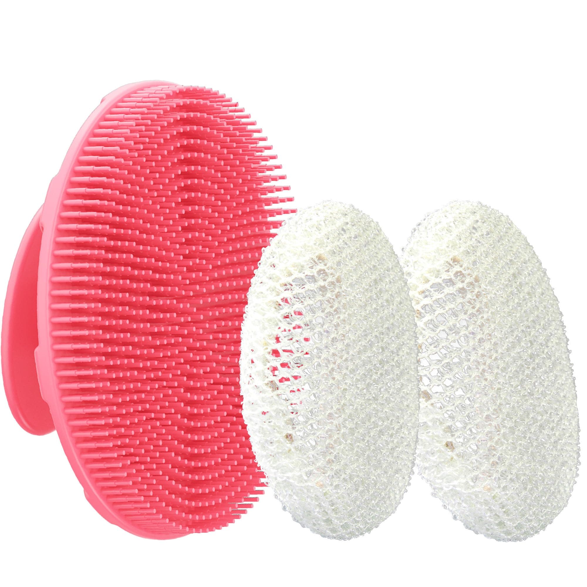 Pink Food-Grade Silicone Body Scrubber with Exfoliating Net Sponge Case