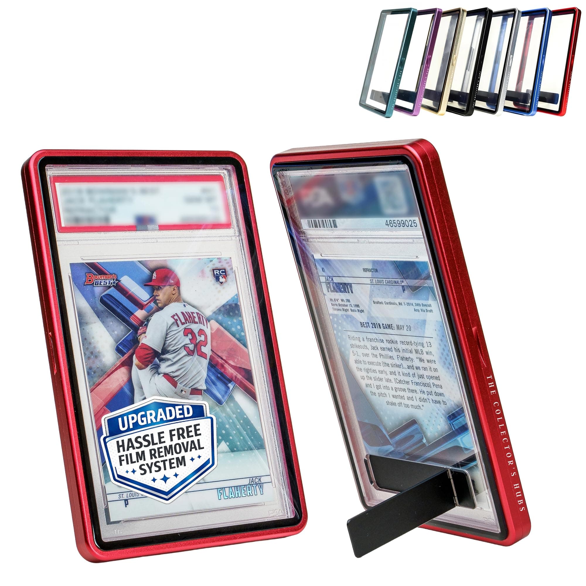 The Collector's Hubs 2-in-1 Magnetic Metal Slab Bumper Case for PSA/CGC Slabs with Built-in Stand (Protect + Display) - Red | PSA Slab Case | PSA Slab Display | Slab Mags PSA - Red