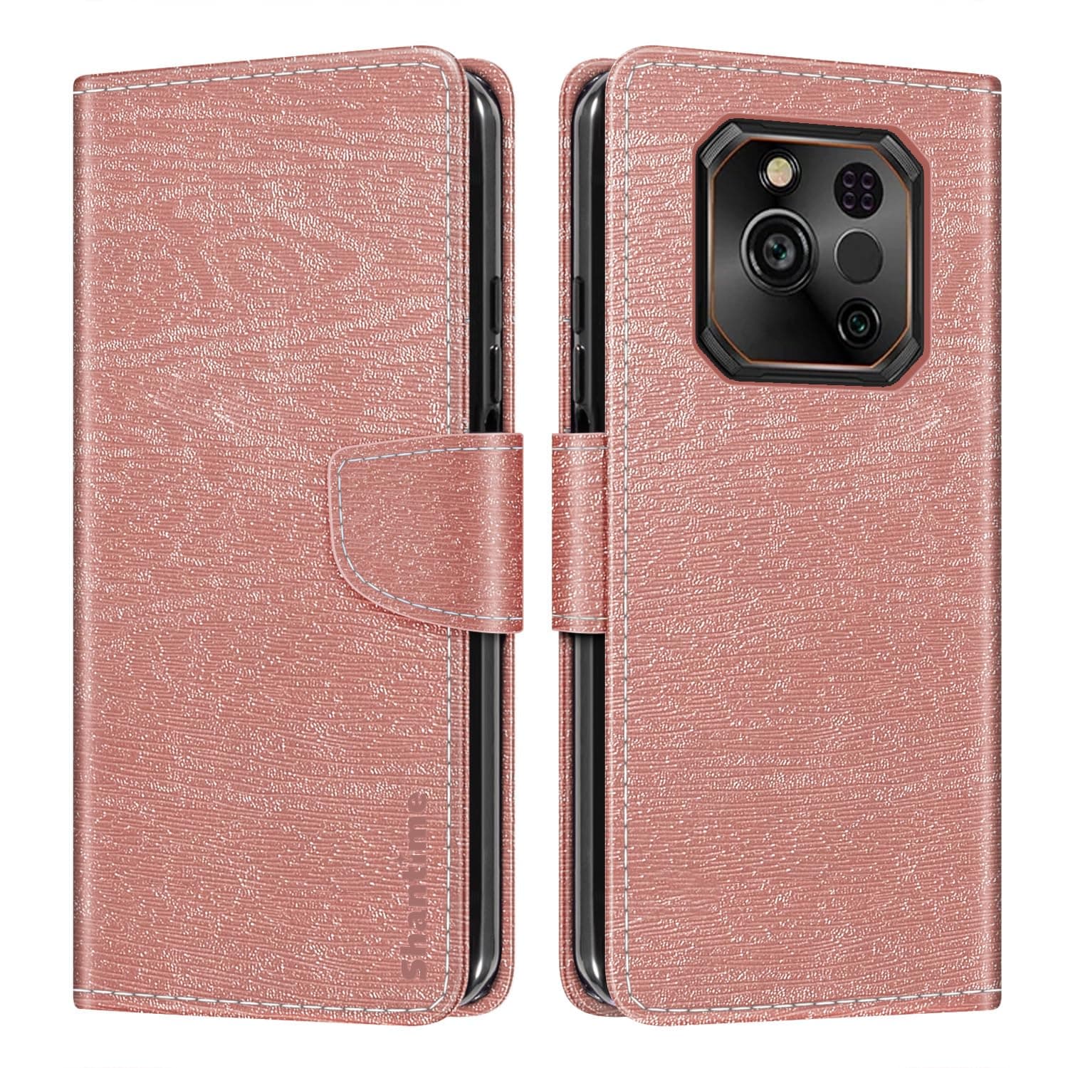 Shantime Leather Wallet Case Compatible with Ulefone RugOne Xever 7 Pro, Colorful Flip Cover with Card Holders Magnetic Closure Full Protection Shell(Rose Gold)