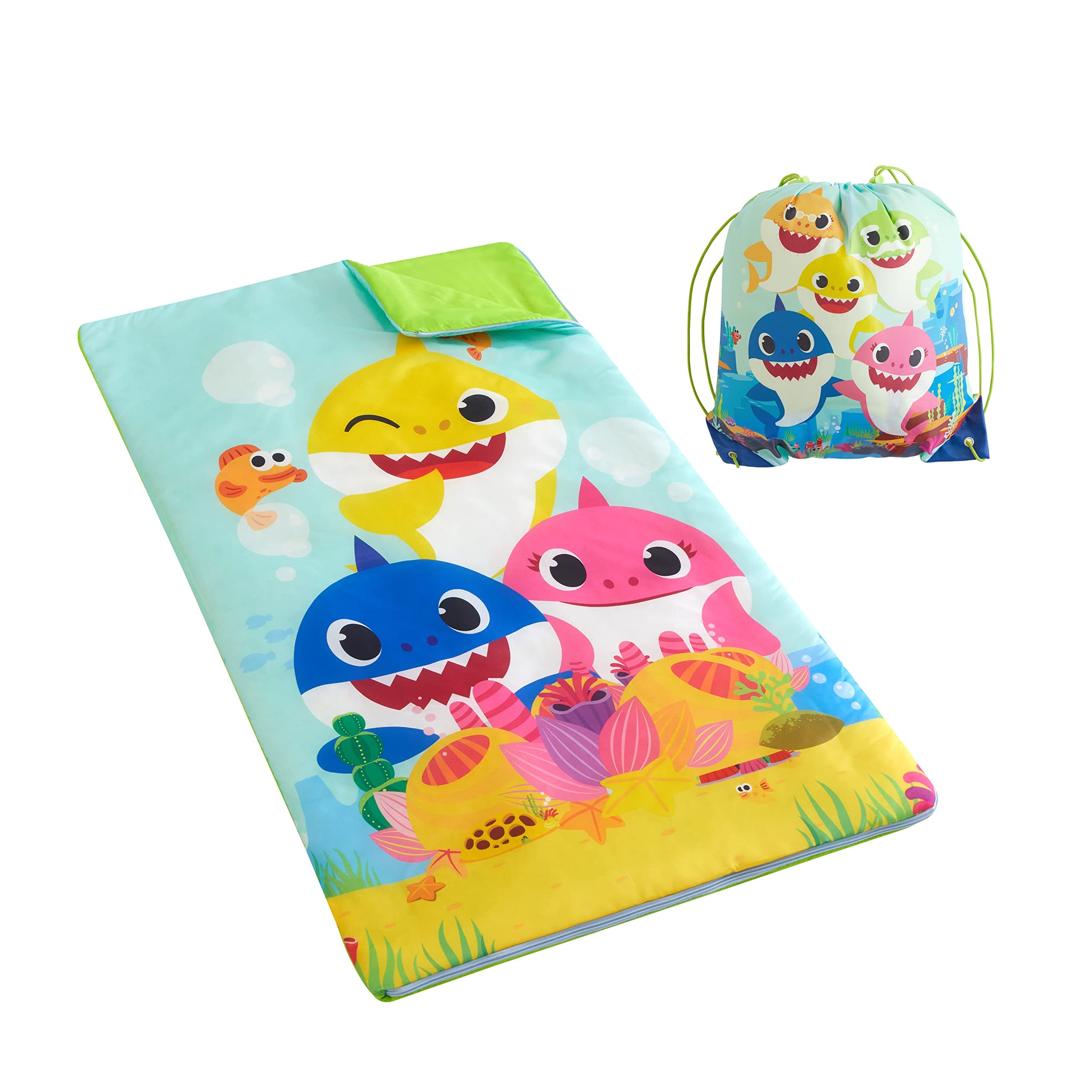 Idea Nuova Baby Shark 2 Piece Sling Bag Slumber Set for Kids, Toddlers, Unisex, 3+ Years, 26"x46", Summer, Polyester