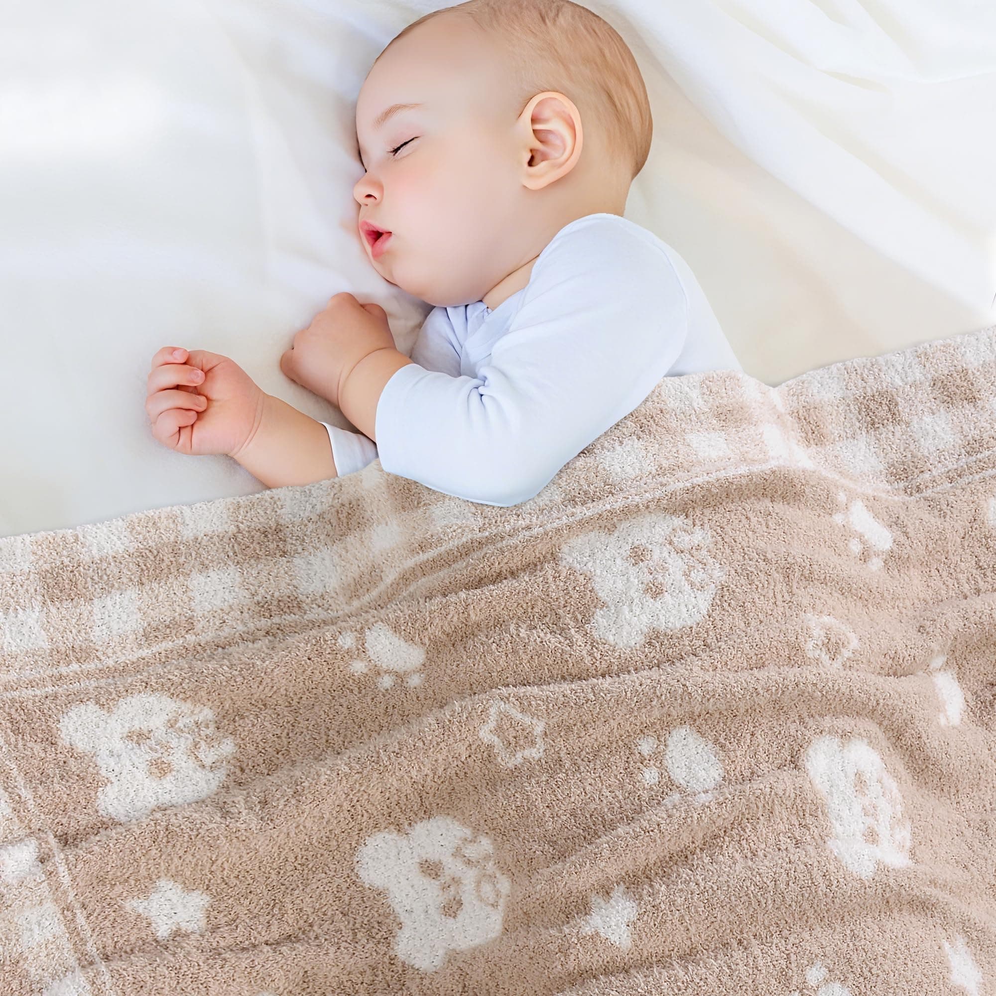 Beige Bear Baby Blanket – Knitted Teddy Design Throw for Baby Boys & Girls, Nursery Essentials & Shower Gifts – Soft & Warm, 30x40 Inch