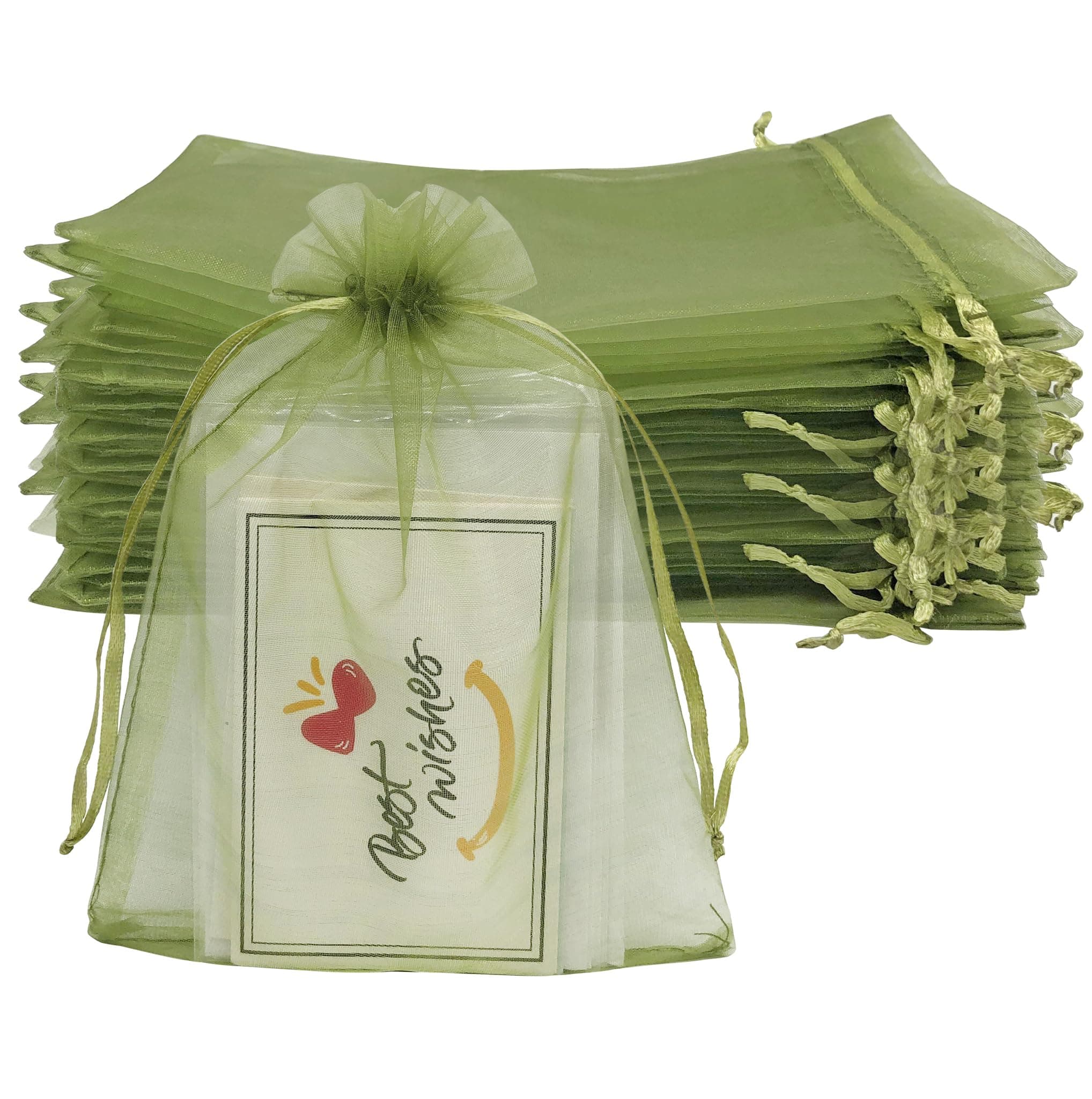 Jexila 100PCS Organza Bags 4''X6'' Olive Green Small Mesh Gift Bags with Drawstring for Jewelry, Party Favor, Candy, Fruit Protection Bags