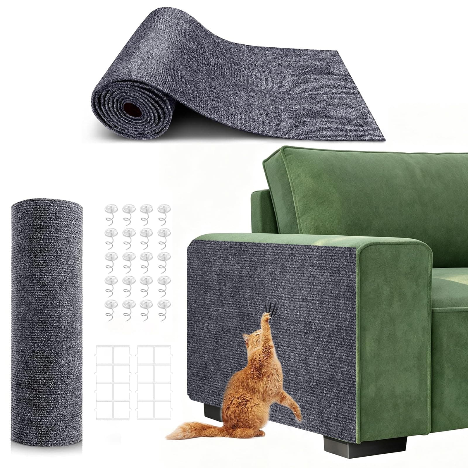 78.7"X15.8" Self-Adhesive Cat Scratching Mat - Durable Couch Protector from Cat Claws, DIY Furniture Protector from Cats Scratching, Sticky cat Scratch Wall mat- No Residue, Safe for Cats (Dark Grey)