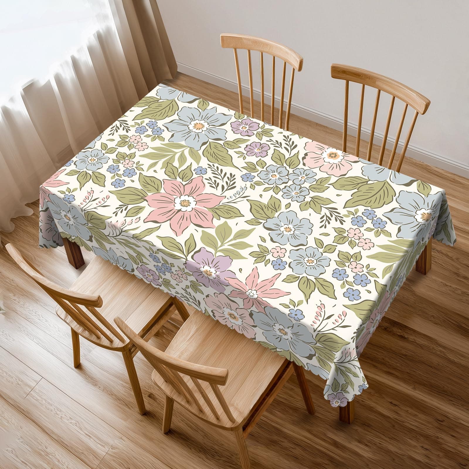 DOUYINSI Pink Blue Floral Rectangle Tablecloth Vintage Cute Flower Wildflowers Table Cloth for Party Kitchen Dining Decor Rectangular Washable Table Cover 54 x 72 Inch
