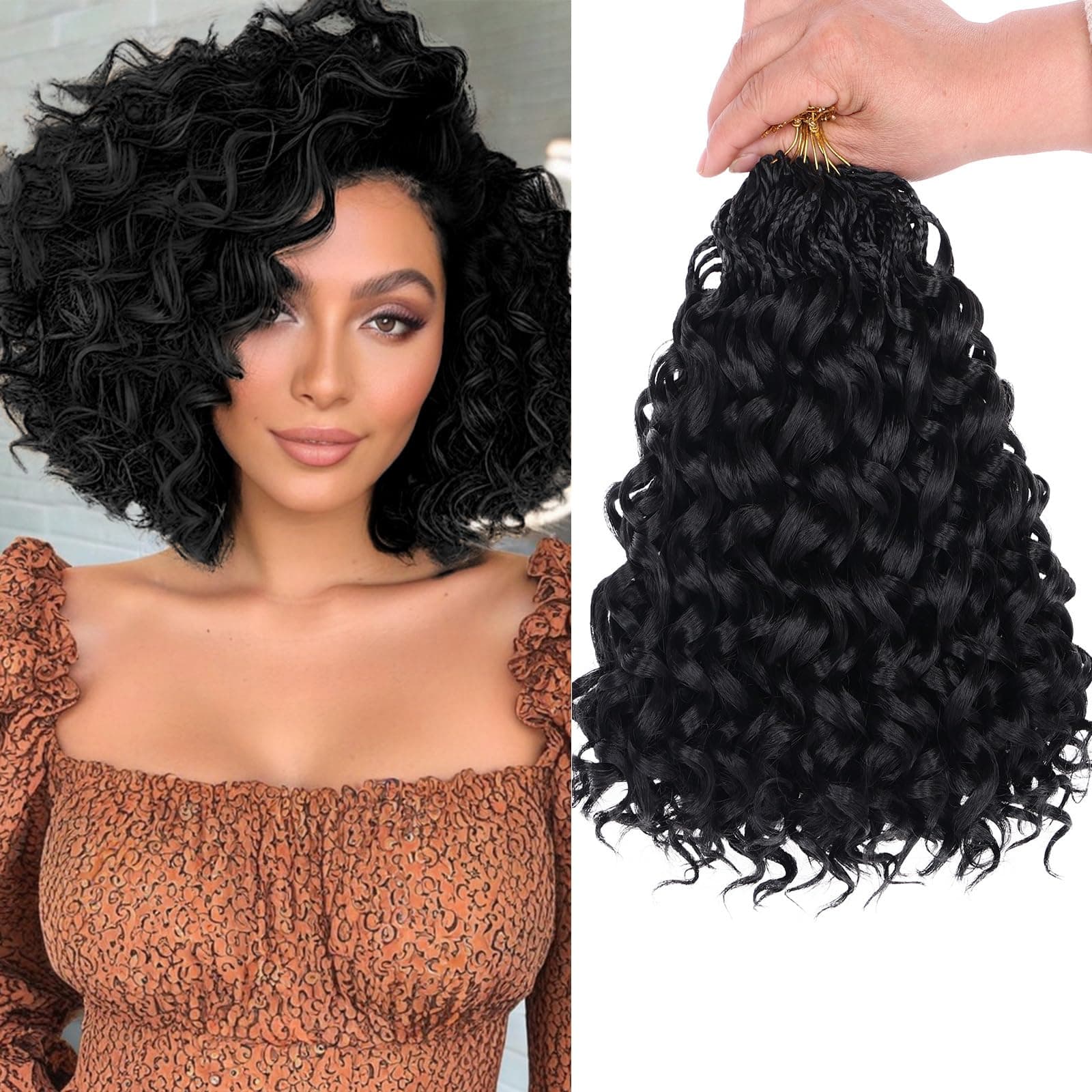 Pre-looped Gogo Curl Crochet Hair 10 Inch 8 Packs Ocean Wave (1B)