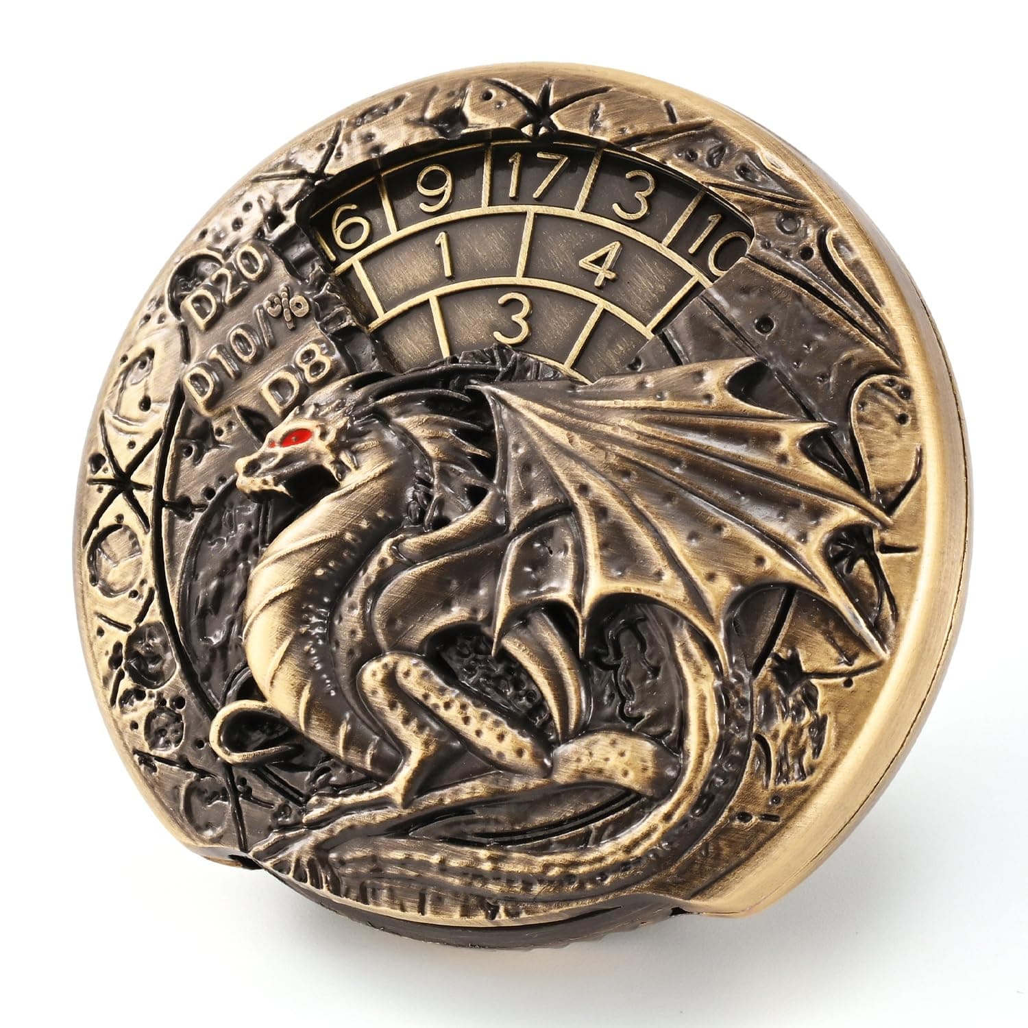 GiGiGuGu 7-in-1 Metal Spinner for Tabletop RPGs, Fantasy Dragon Roulette Coin with Cthulhu Design, Zinc Alloy Dice Replacement for DND, MTG, Pathfinder, Shadowrun(Antique Brass)