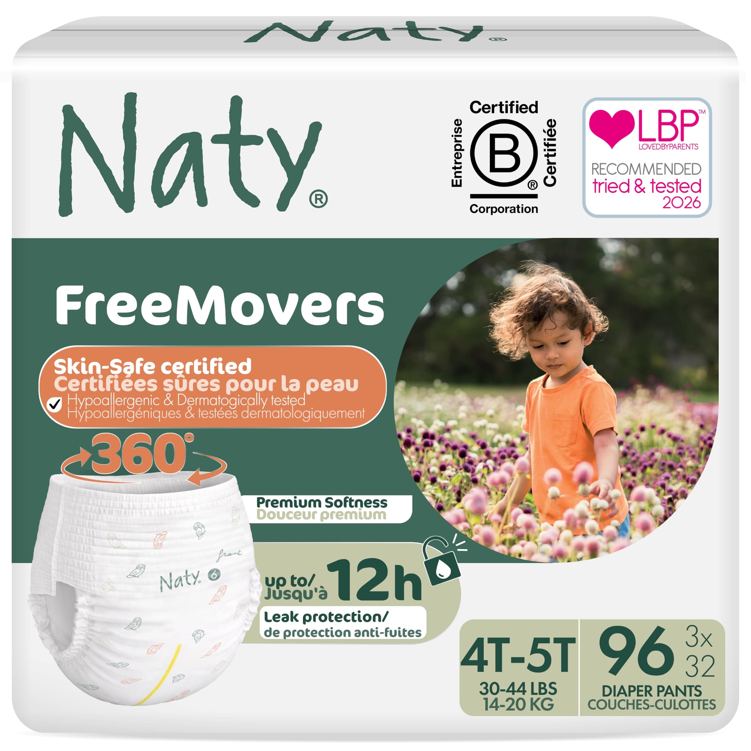 Naty FreeMovers Pull Up Training Pants, Size 6, 4T-5T, (30–44 lbs), 96 Ct.