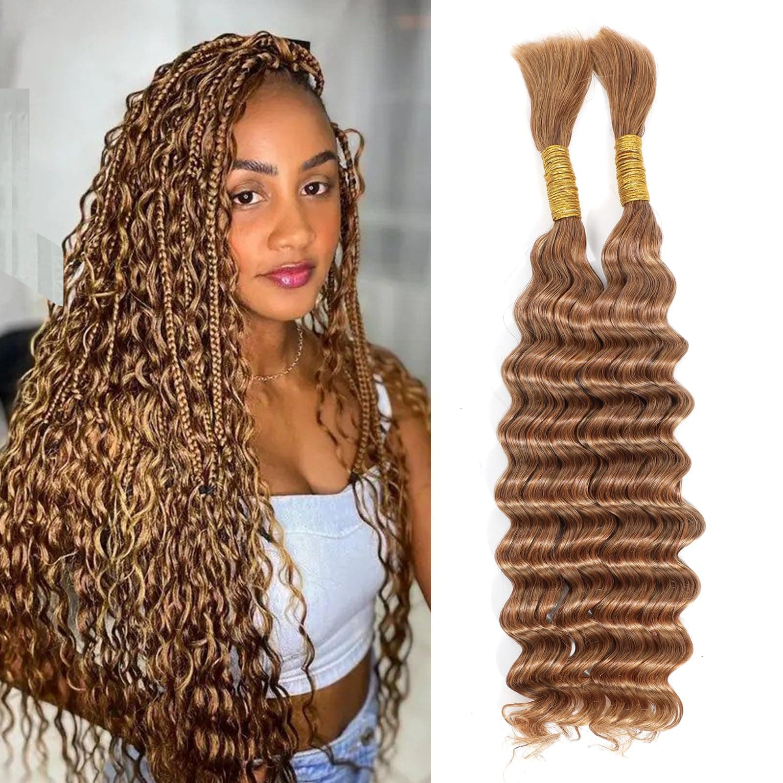 Humistwbiu Deep Wave Human Braiding Hair 20 Inch 100g Light Brown