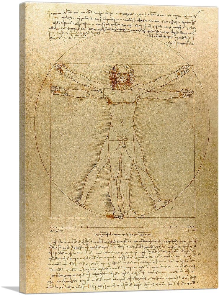 ARTCANVAS The Vitruvian Man 1485 Canvas Art Print by Leonardo da Vinci- 18" x 12" (0.75" Deep)