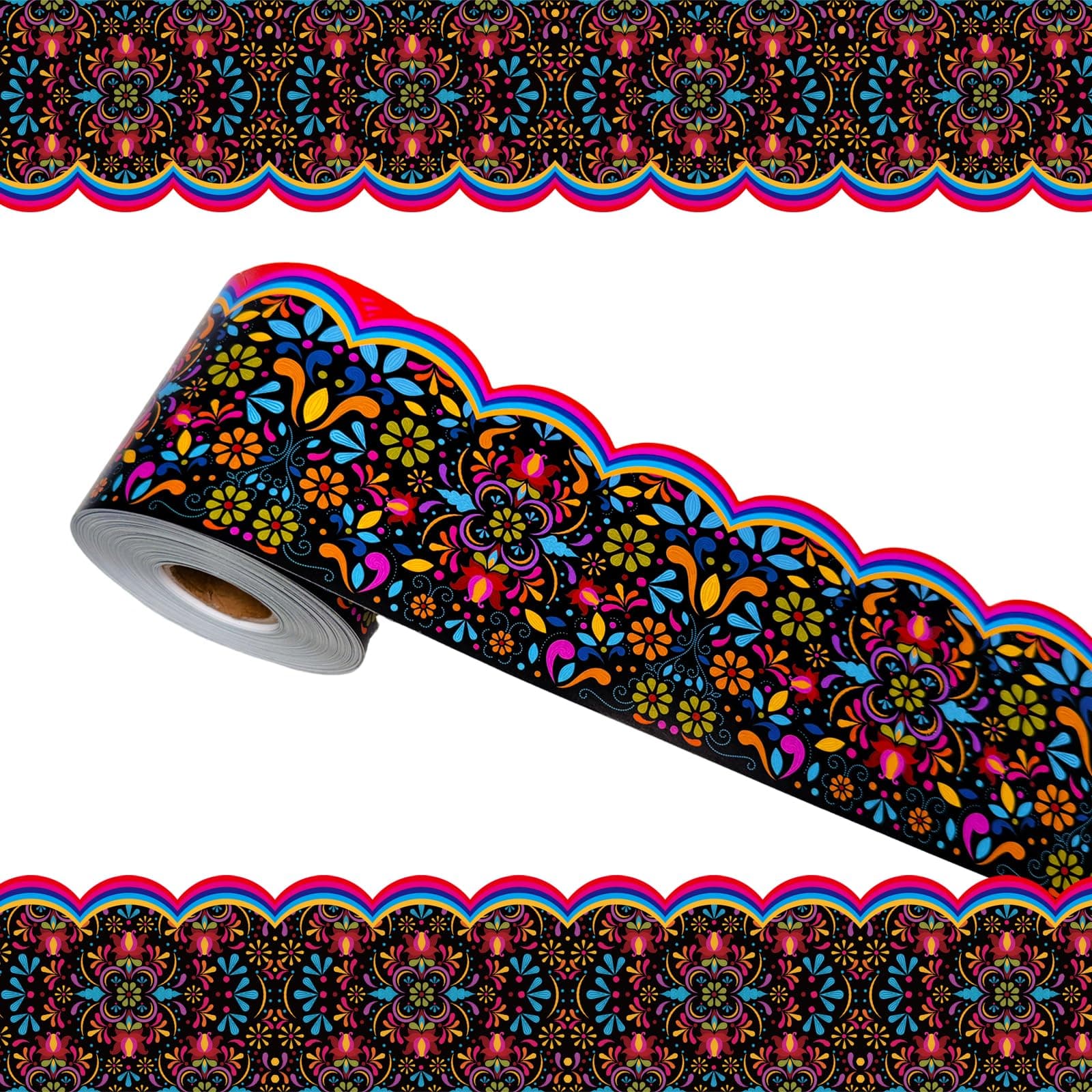 69ft Mexican Bulletin Board Borders Spanish Bulletin Border Colorful Flower Scalloped Die Cut for Mexican Hispanic School Classroom Wall Blackboard Decor