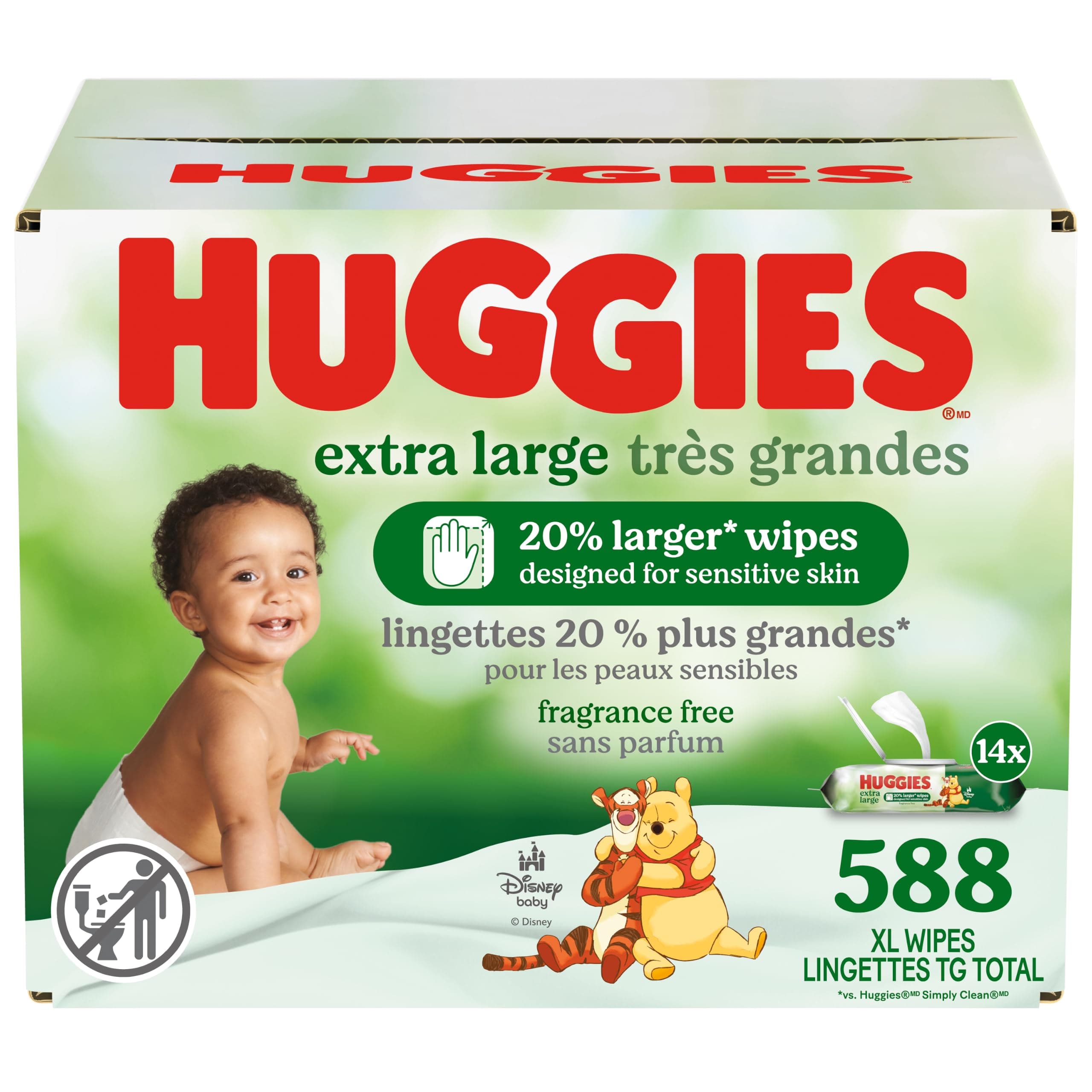 Huggies Extra Large Baby Wipes, Unscented, 14 Flip-Top Pack, 588 XL Wipes Total, Packaging May Vary