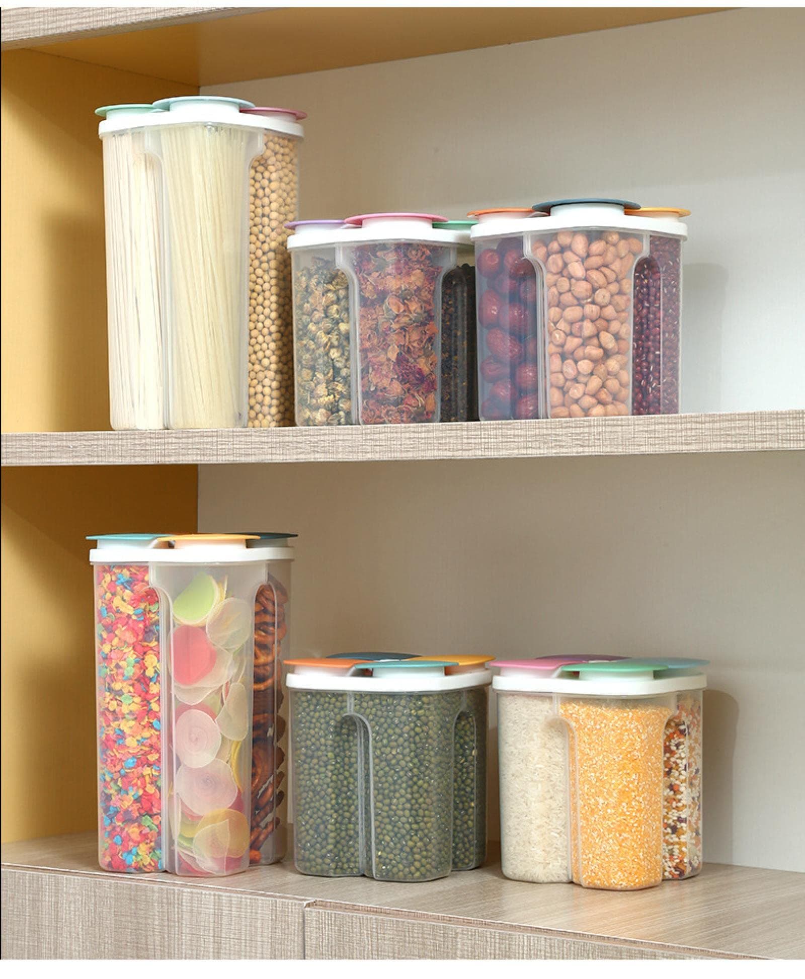 ELLIAT Cereal storage box, sealed can, divided food-grade storage tank, kitchen storage artifact, multi-functional grain tank Nordicdarkcolor[small]