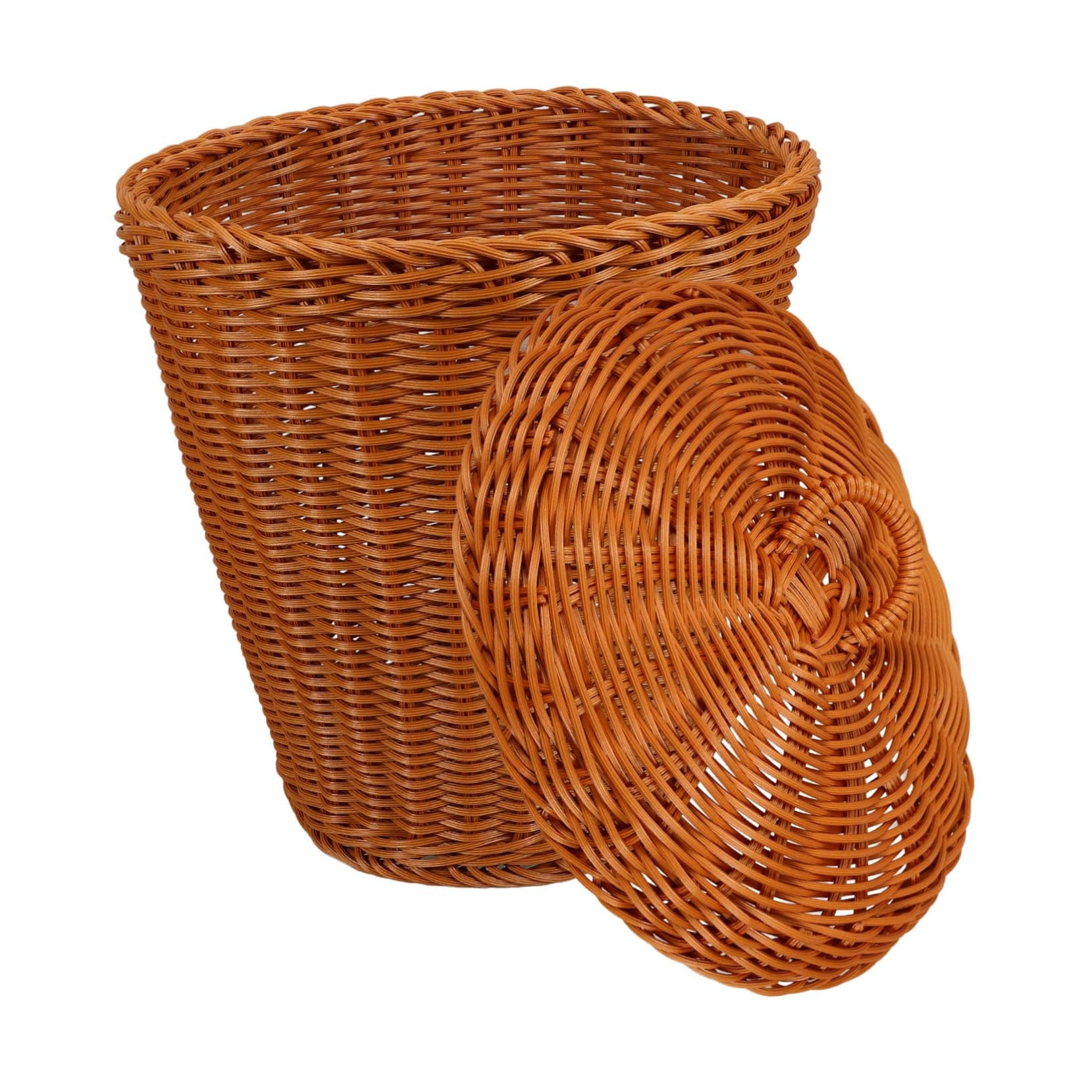 LALADEFIEE Woven Trash Can Lid Rustic Storage Basket for Home Organization Multi-Purpose Waste Bin for Bathroom Kitchen Office Decor Natural Brown for Recycling and Trash Disposal