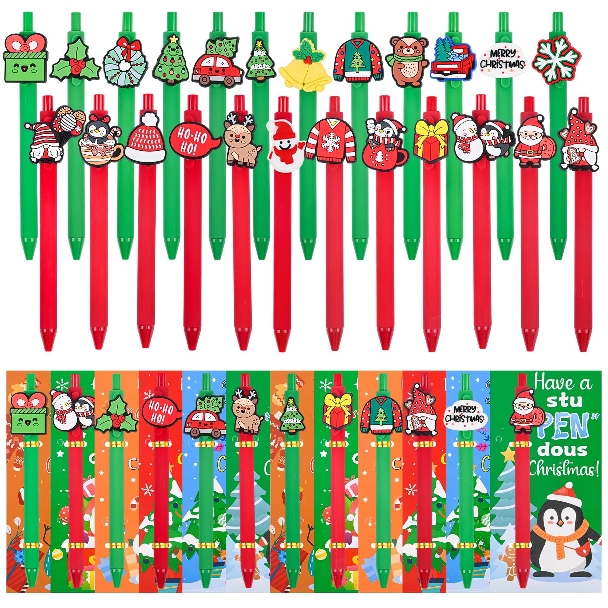 LiYiQ 96 Pcs Christmas Gifts Cartoon Cute Fun Ballpoint Pens with Bookmark Kawaii Santa Claus Snowmen Elk and Christmas Trees Shape Funny Pens Bulk for School Office Home Student Kids Present