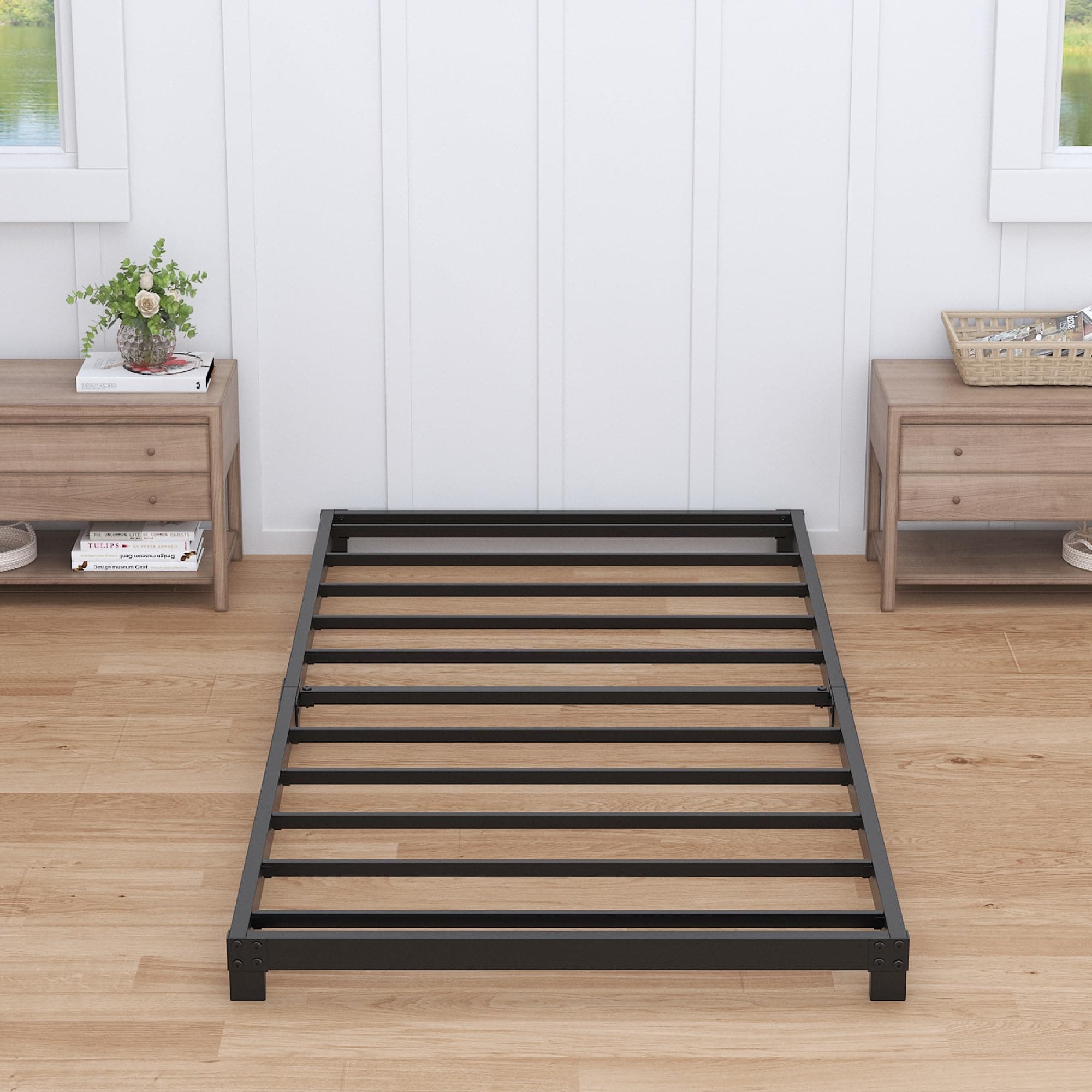 Nailsong 4 Inch Twin XL Bed Frames Low Profile, XL Twin Bed Frame No Box Spring Needed, Heavy Duty Metal, Easy Assembly, Black