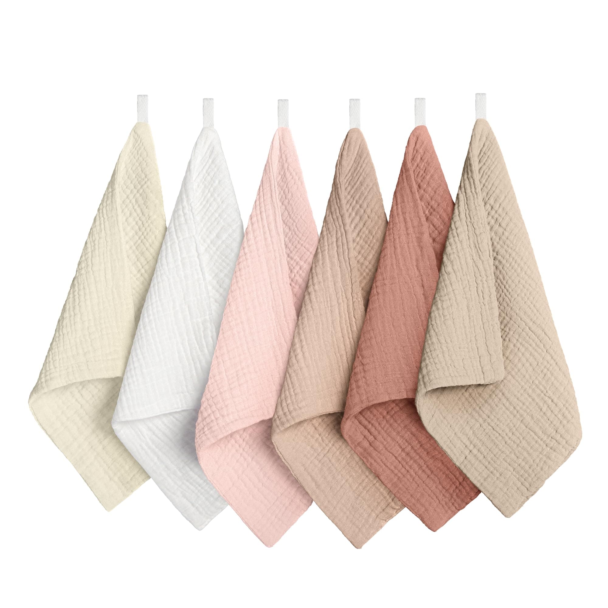 Kingsooy Muslin Baby Wash Cloths 10x10inch 100% Cotton Washcloth Soft Absorbent Baby Face Towel for Baby Girl Boy 6Packs (Pink&Brown)
