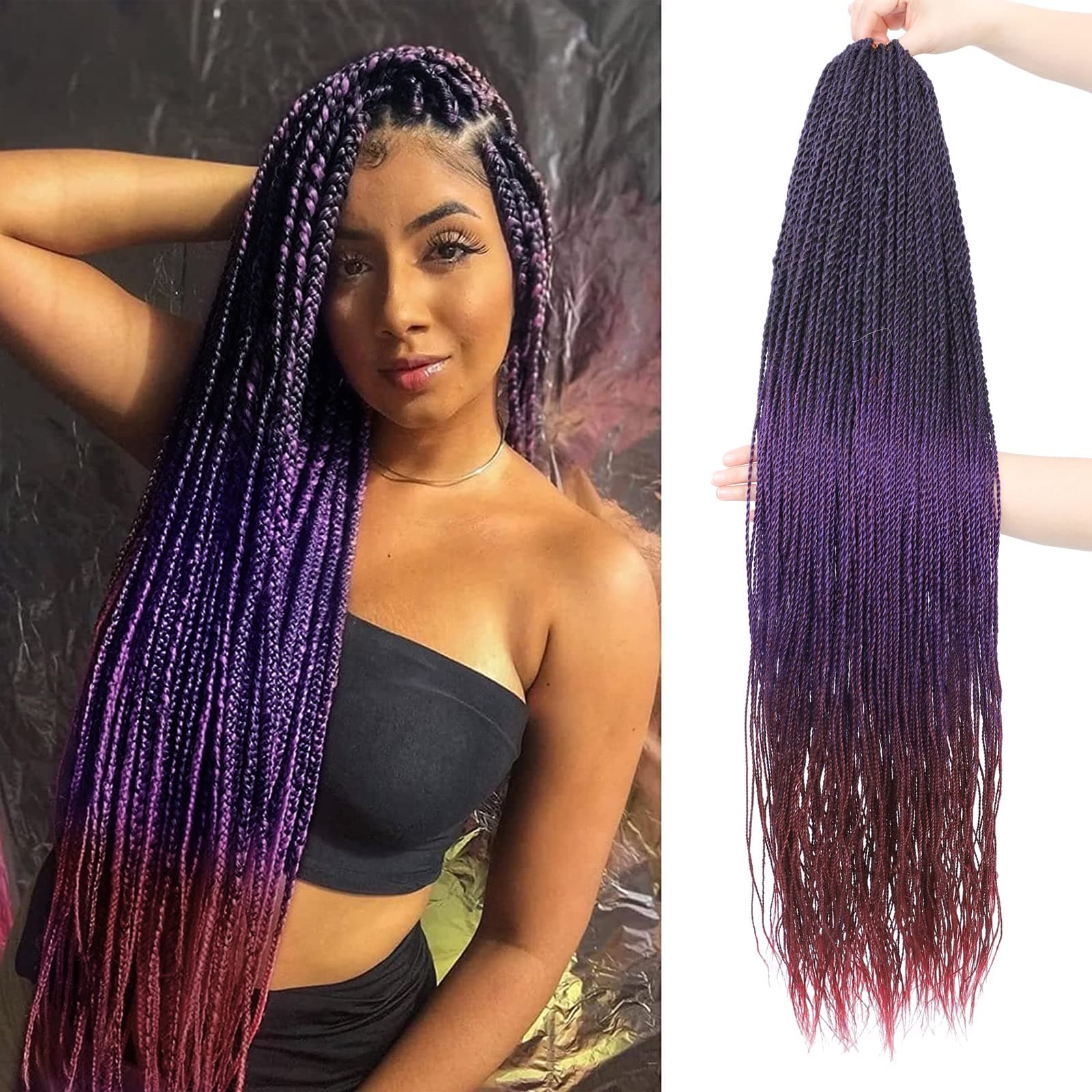 NAYOO Long Crochet Hair Senegalese Twist, 28 Inch 8 Packs Small Crochet Hair for Black Women, 35 Strands/Pack Ombre Crochet Twist Hair Hot Water Setting (28 Inch, 1B/Purple/Bug)