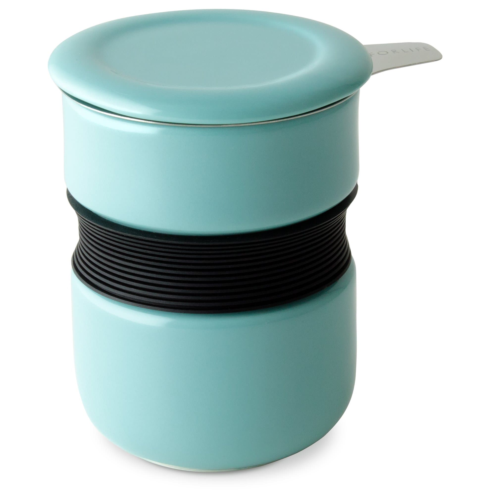 FORLIFE Curve Asian Style Tea Cup with Infuser and Lid 12 Ounces, Turquoise