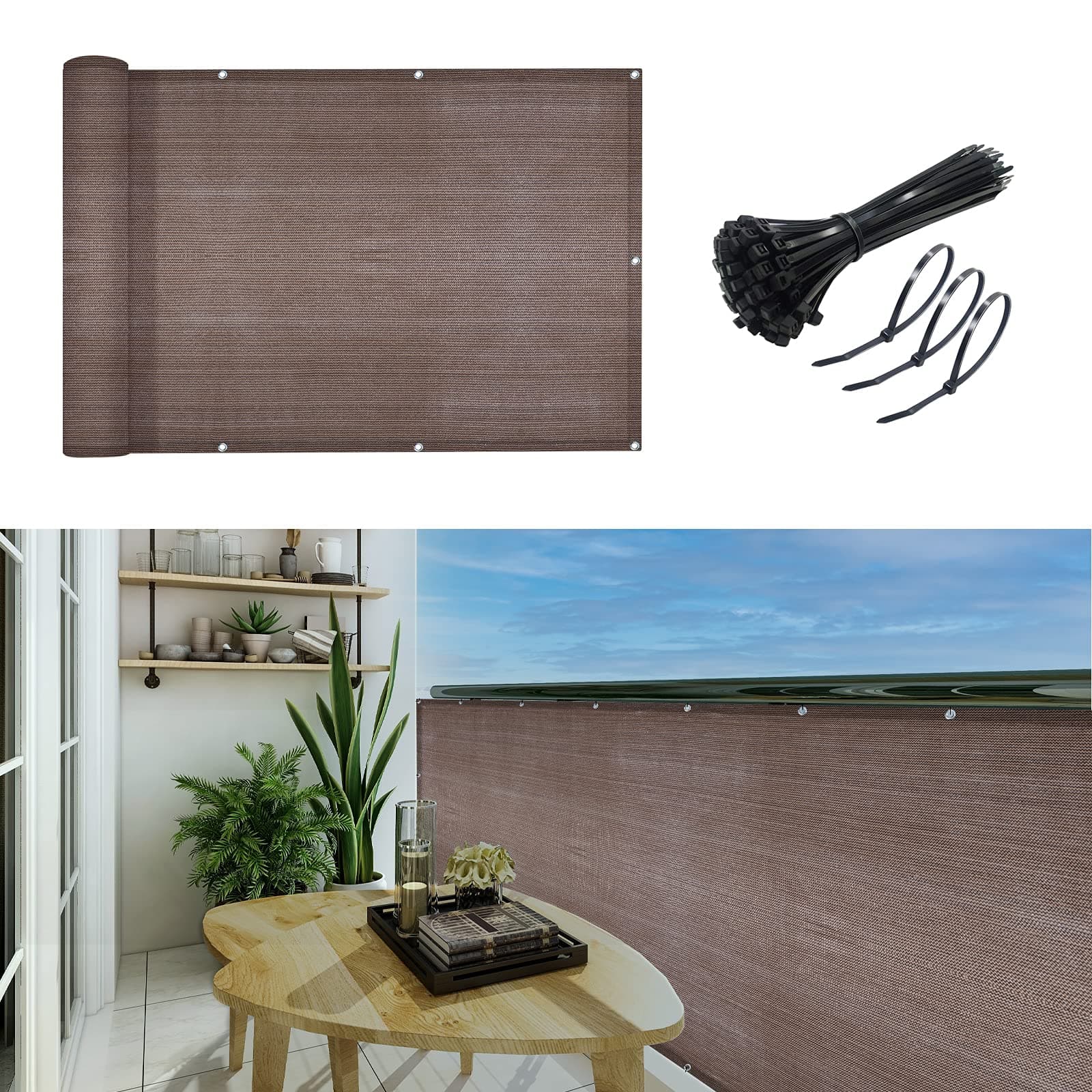 GardenLux 3'x13'Balcony Privacy Screen Cover Fence Cover UV Protection Weatherproof Windscreen Heavy Duty for Patio, Backyard,Brown