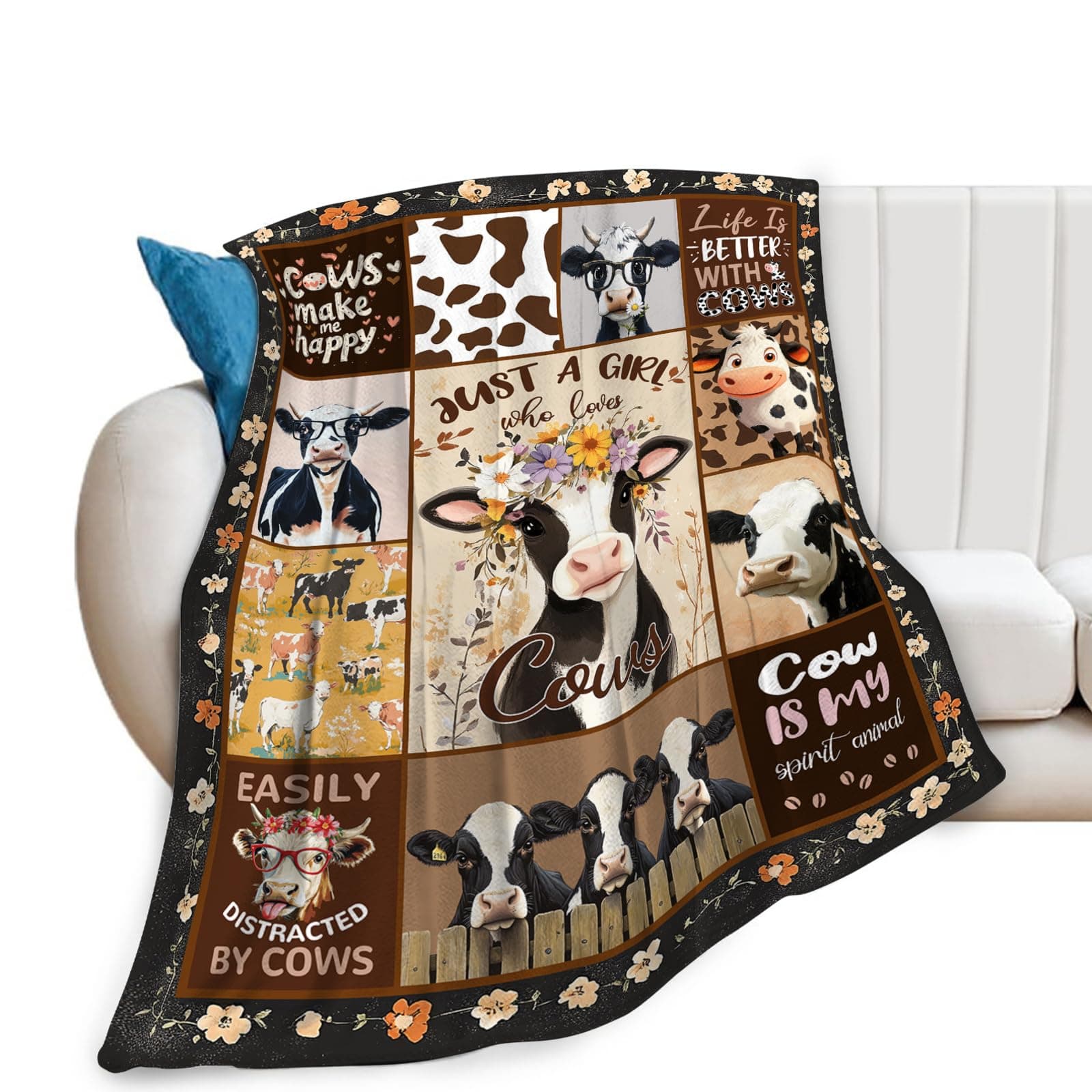 Cow Blanket, Cows Throw Blanket, Animal Gifts Blankets Stuff Fleece Flannel Plush for Women Men Boys Girls Lovers Adults Soft Bedding Gift for Sofa Bed Office Home Decor 80"x60"