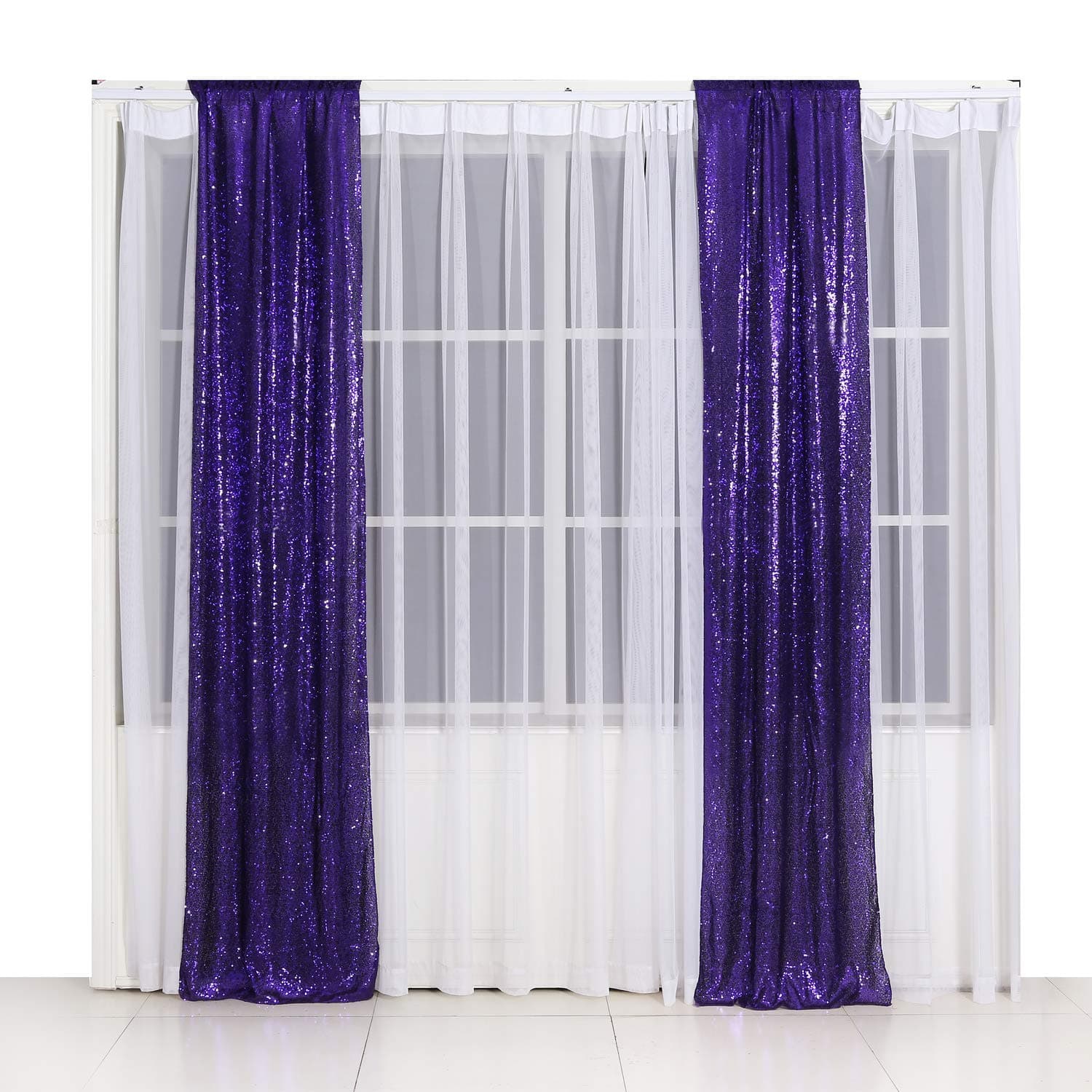 Poise3EHome 2ft x 8ft Purple Sequin Photography Backdrop Curtain 2 Panels for Halloween Party Decoration