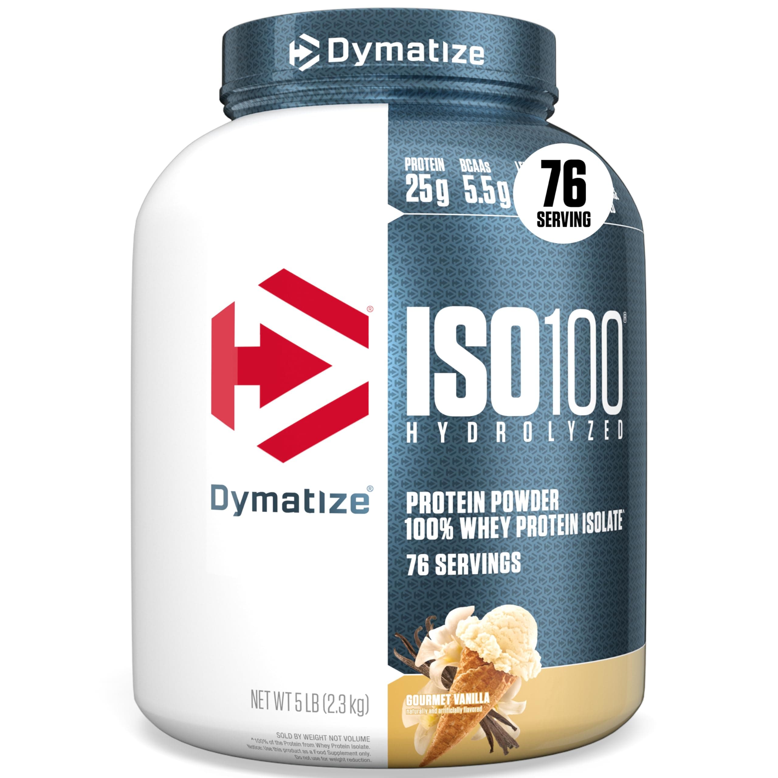 ISO100 Hydrolyzed Protein Powder by Dymatize, Gourmet Vanilla, 100% Whey Isolate Protein Powder (25g), Gluten Free, 76 Servings, 2.3 kg
