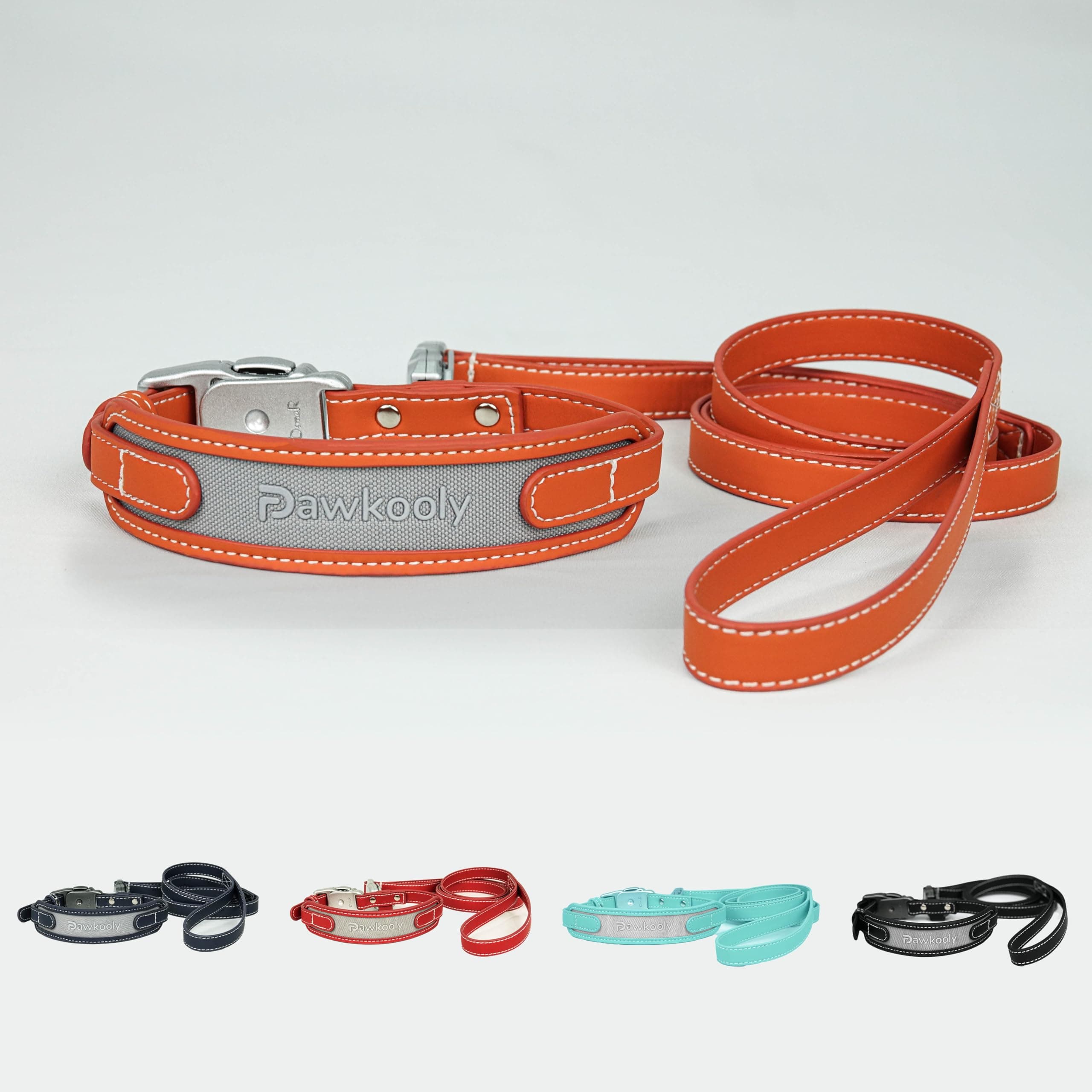 Pawkooly MagEase Dog Collar with 4FT Leash | Adjustable | Anti-Wrinkle, Bite & Stain-Resistant Leather | Soft & Skin-Friendly | 450LB Escape-Proof Magnetic Buckle (Orange, Small)