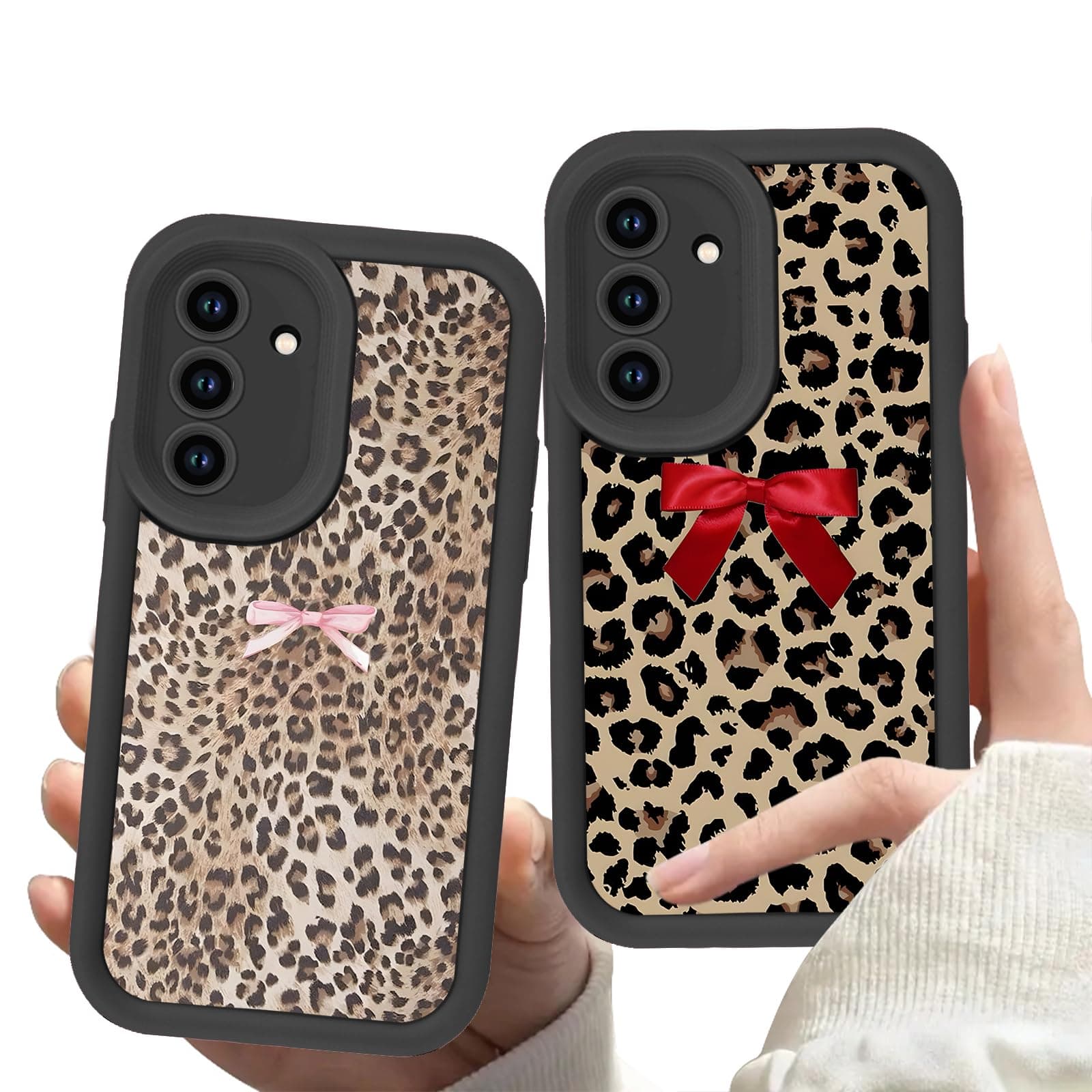 2 Pack Bow Leopard Print Phone Cases for Samsung Galaxy A52 5G Case Pretty Fashion Funny Girly Passion Bow Pattern Print Cover Design Slim Fit Funda TPU Shockproof Phone Cover for Samsung A52 6.5 Inch
