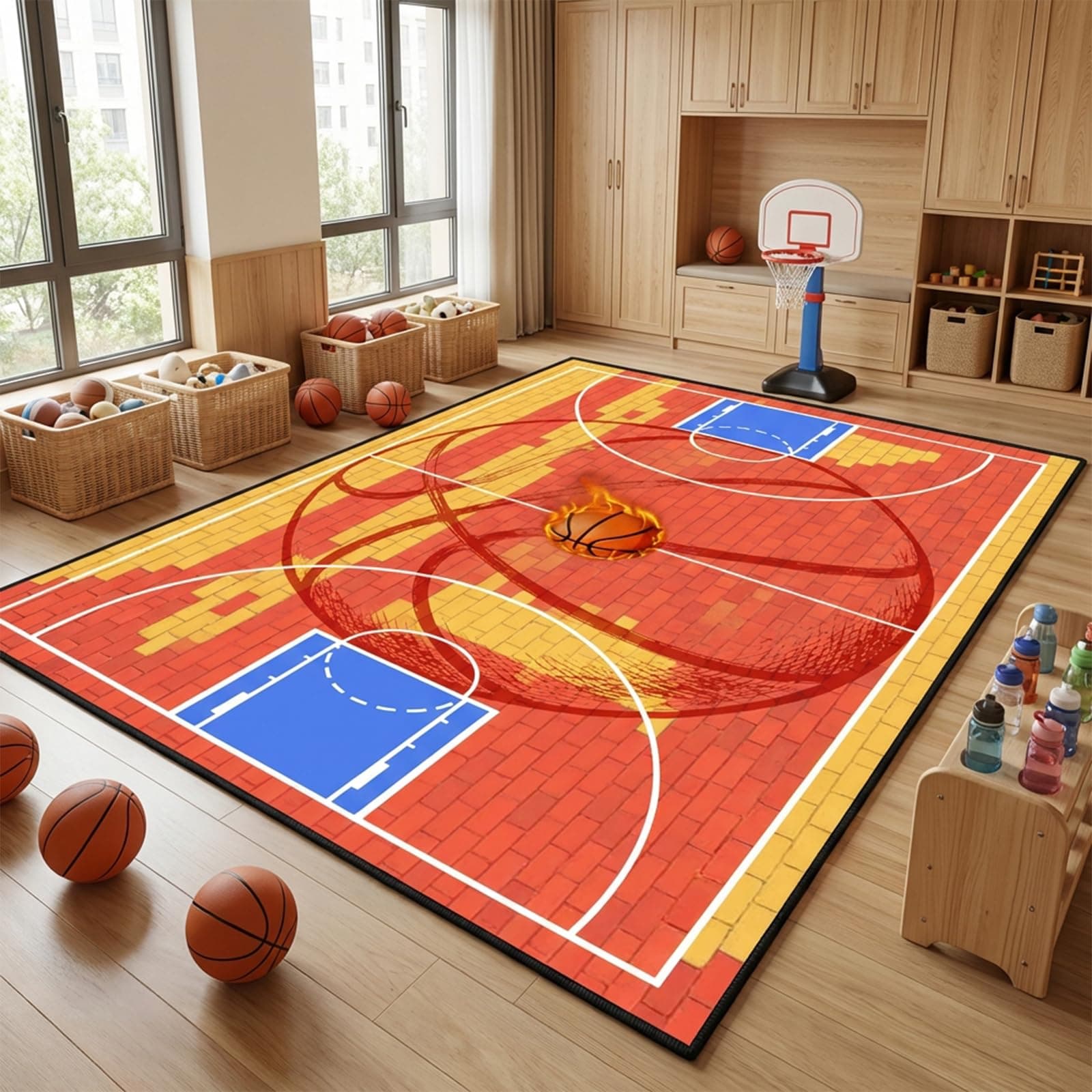 BATATADOCE Basketball Rug for Boys Bedroom - 6x8 Feet Large Basketball Court Area Rug for Kids Room Play Mat Sports Theme Game Room Living Decor Carpet