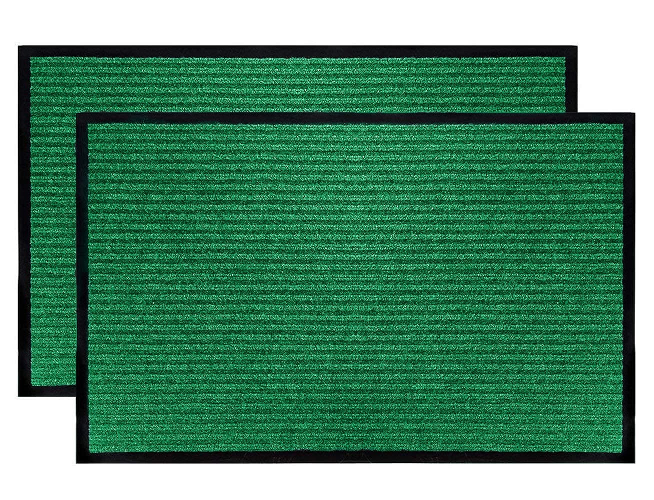 LuxUrux Striped Green Door Mat 2-Pack - Heavy Duty, Indoor/Outdoor, Waterproof, Low-Profile (23'' x 35'') - Stylish and Durable for High Traffic Areas