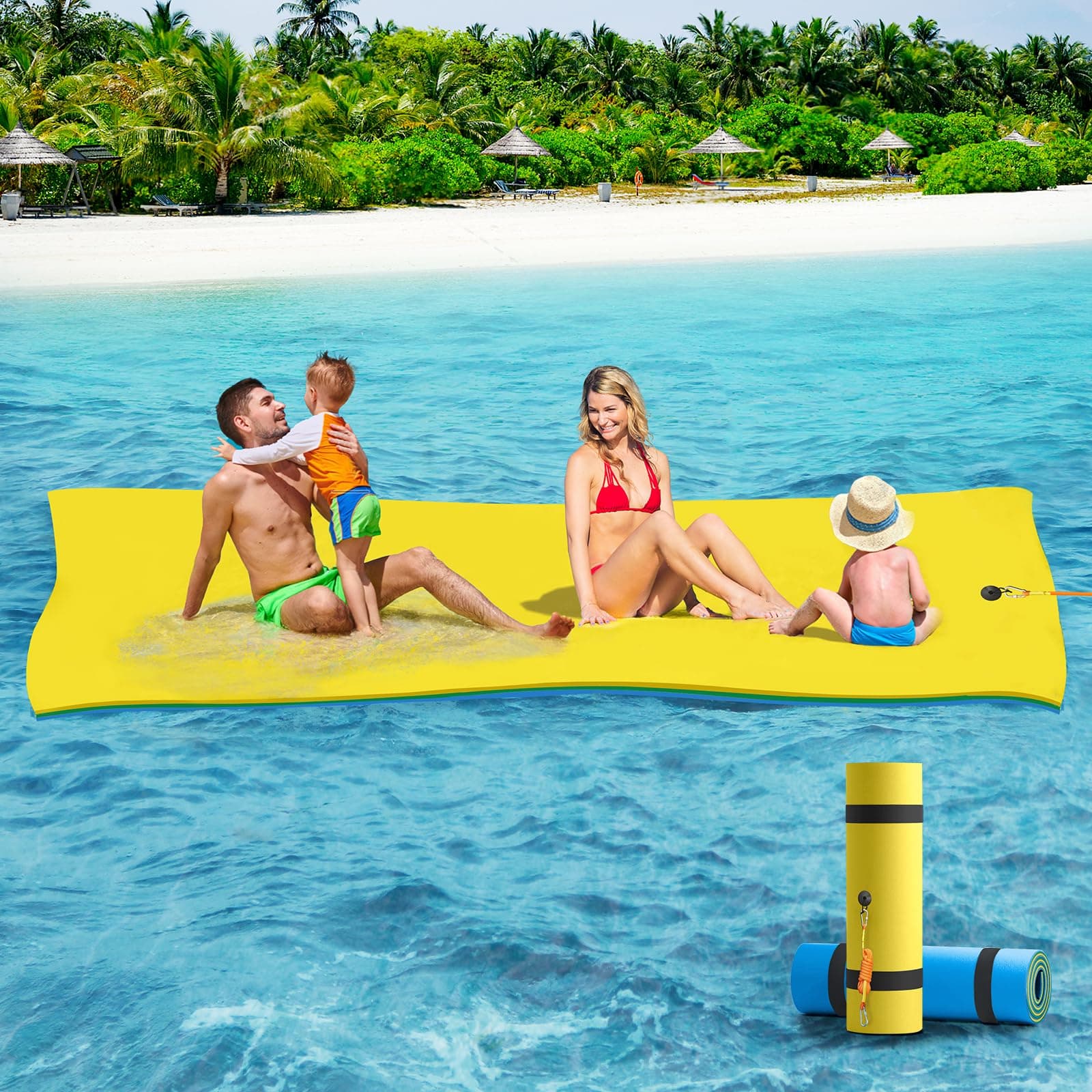 CTSC Floating Mat - Lily Pad - Water Mat - 9 x 4 Ft Floating Mat for Lake, 3-Layer Tear-Resistant XPE Foam with a 16.4' Elastic Bungee Tether for Lake, Beach, Ocean, Pool