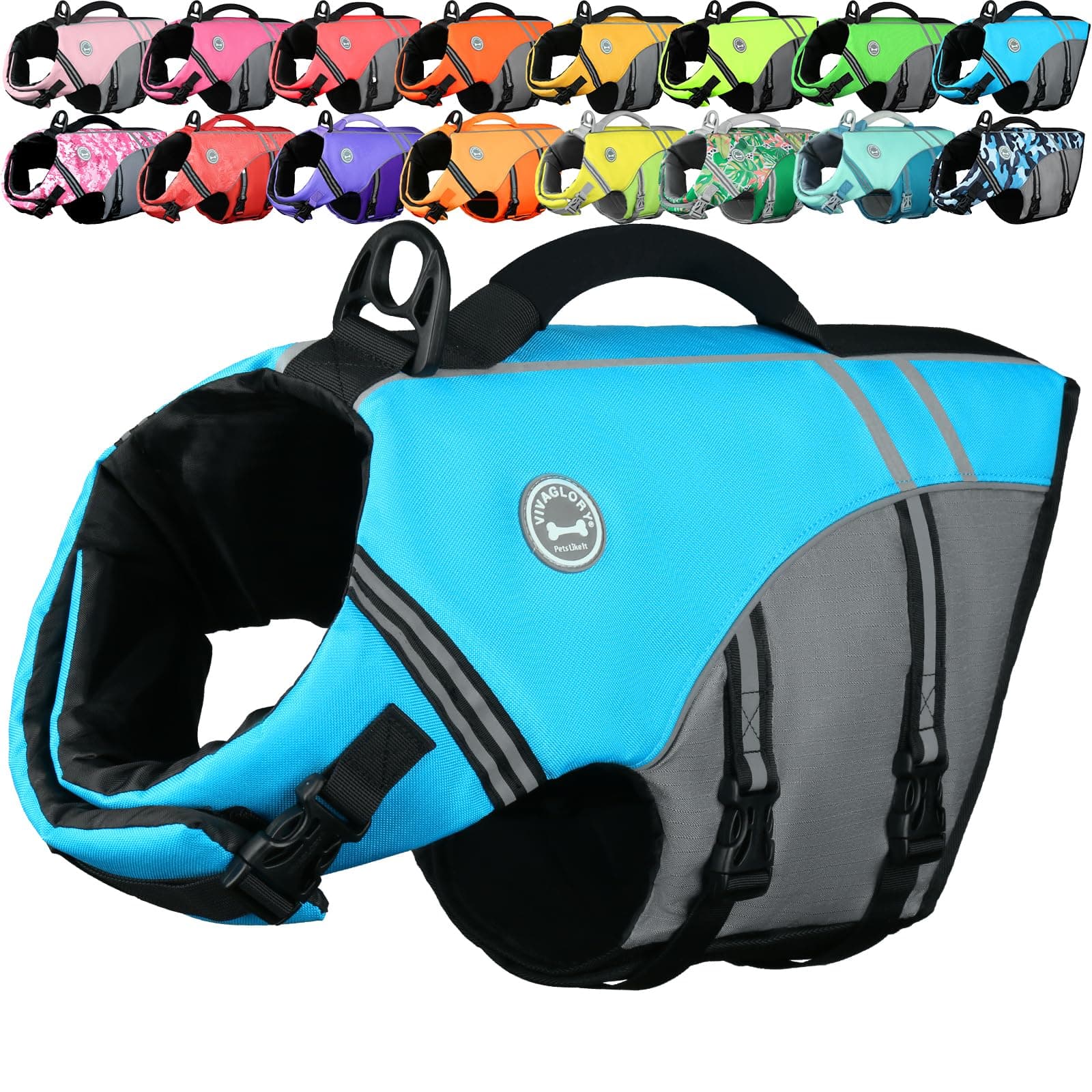 VIVAGLORY Dog Life Jacket Sports Style Dog Life Vest, S, Blue