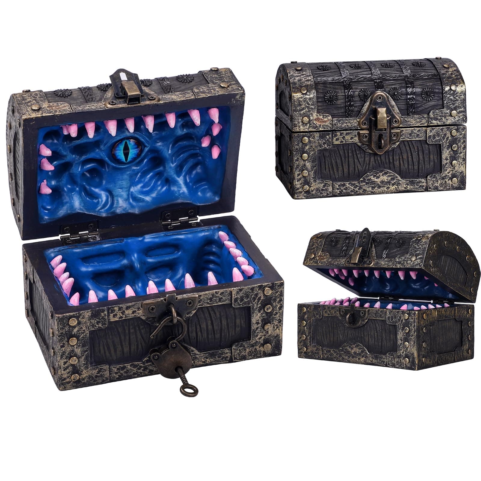 ManChDa Mimic Chest Dice Box and Holder - Case Storage Box for Dungeonanddragon Players - Dungeon&Dragon Gifts - Black Blue