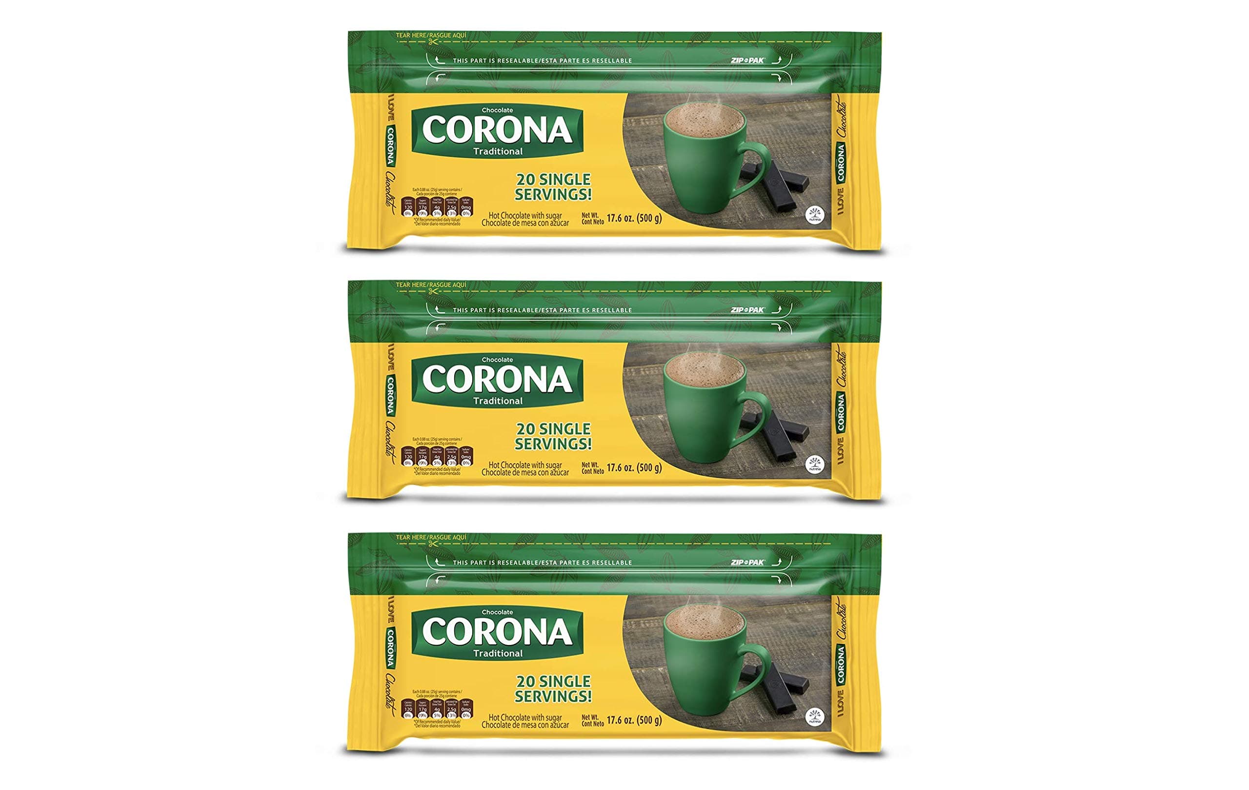 Corona Sweet Traditional Chocolate Bar | Resealable Packaging | No Cholesterol or Trans-Fat | Delicious On-The-Go Treat | 17.6 Ounce (Pack of 3)