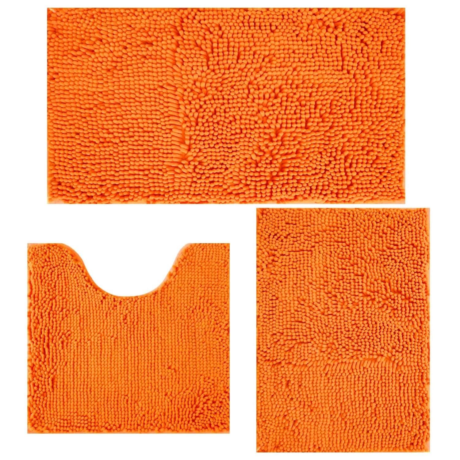 Bathroom Rugs Sets 3 Piece Non Slip,Bath Rugs with PVC Backing Bath Carpet,Bathroom Rug Washable,Absorbent,Plush Carpet Mats,Bath Mats for Bedroom, Kitchen,Tub,Home Decor (Orange)