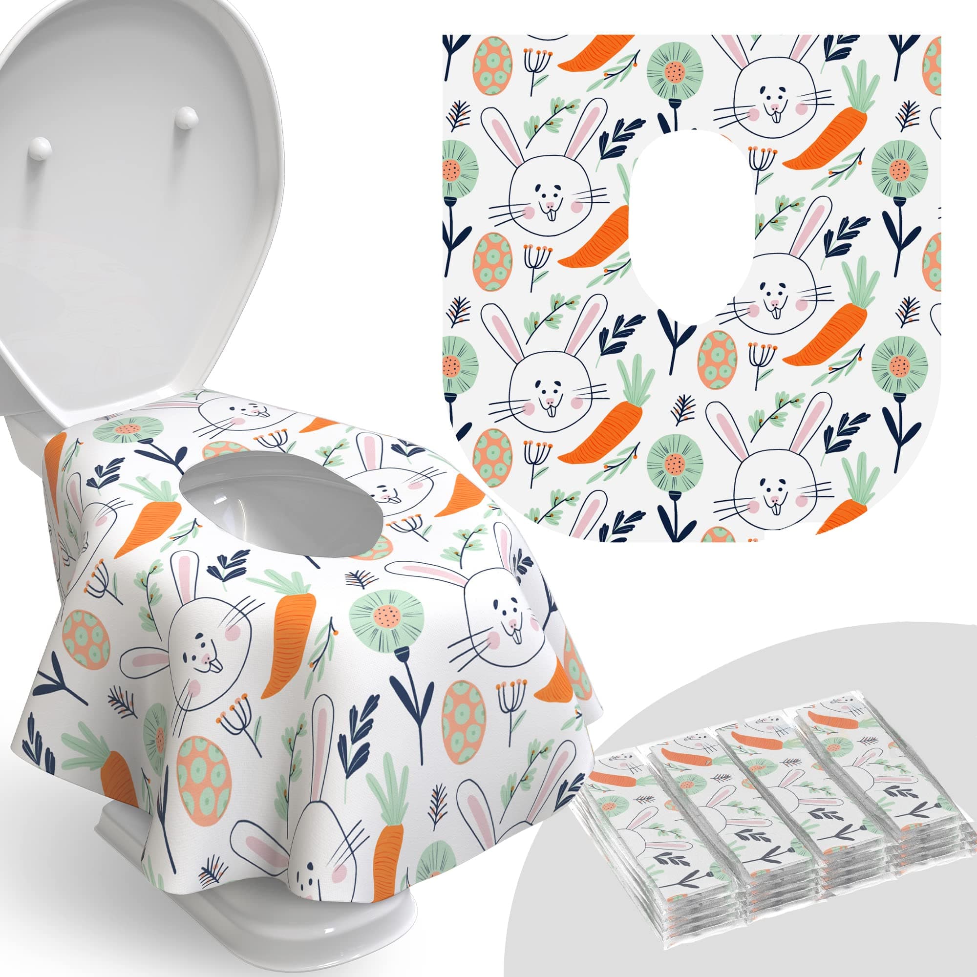 Relyo Disposable Toilet Seat Cover for Travel – 20 Pack with Covers Wrapped in Sets of 2, Non-Flushable Liners, Fits Most Seats – Kids, Toddlers, Adults (Bunny, 20)