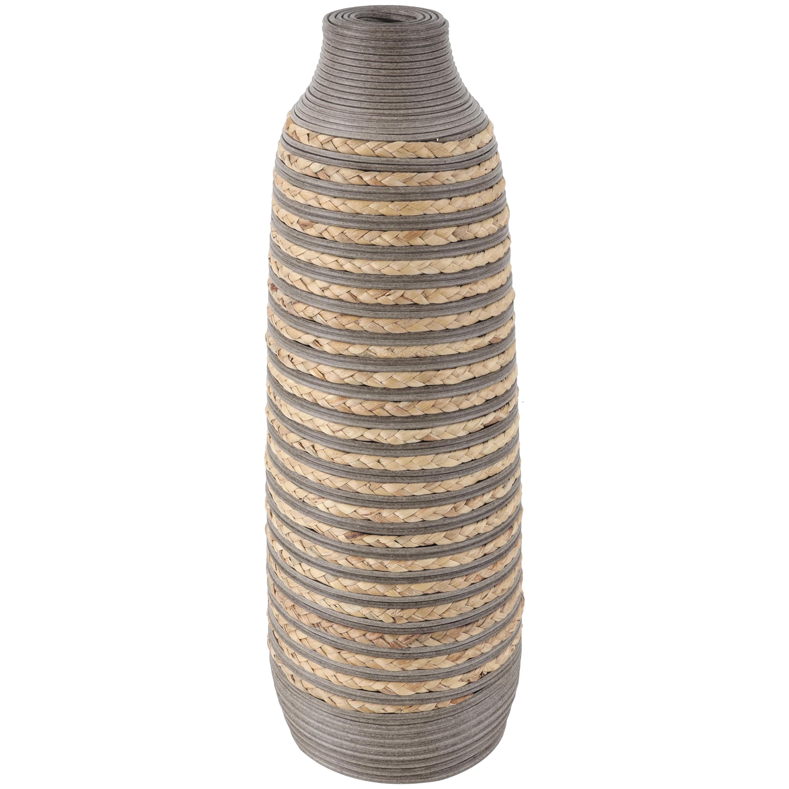 Deco 79 Seagrass Handmade Decorative Vase Braided Centerpiece Vase with Layered Gray Paneling, Vase for Home Decoration 9" x 9" x 24", Brown