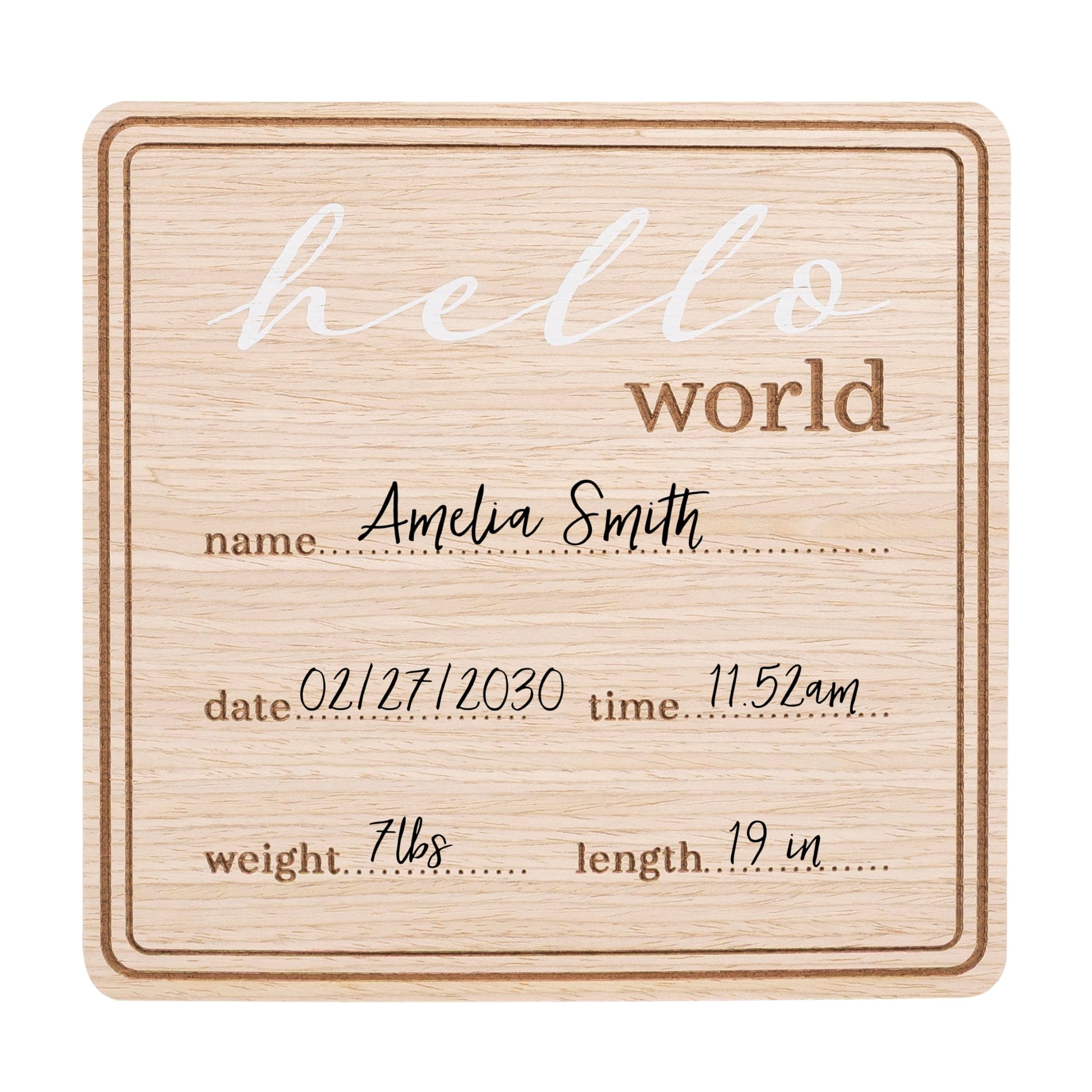 Kate & Milo Hello World Newborn Announcement, Photography Prop Sign, Keepsake Nursery Baby Shower, Gender Reveal Social Media Picture Accessory Gift