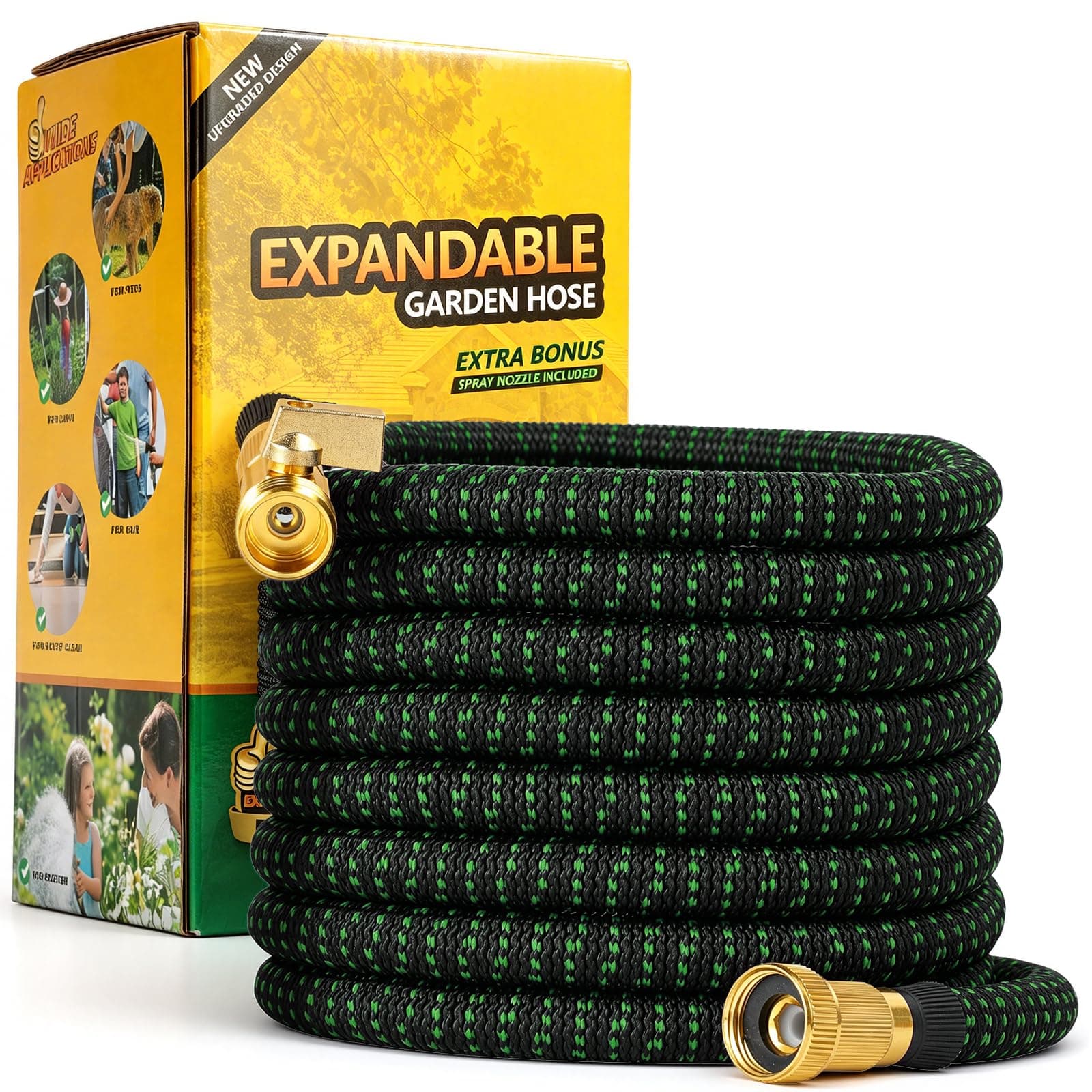 COOKEY 3X Expandable Garden Hose 50FT Flexible Water Hose with Solid Connectors & Spray Nozzle Leakproof No Kink Heavy Duty for Outdoor Garden Watering Lawn Care