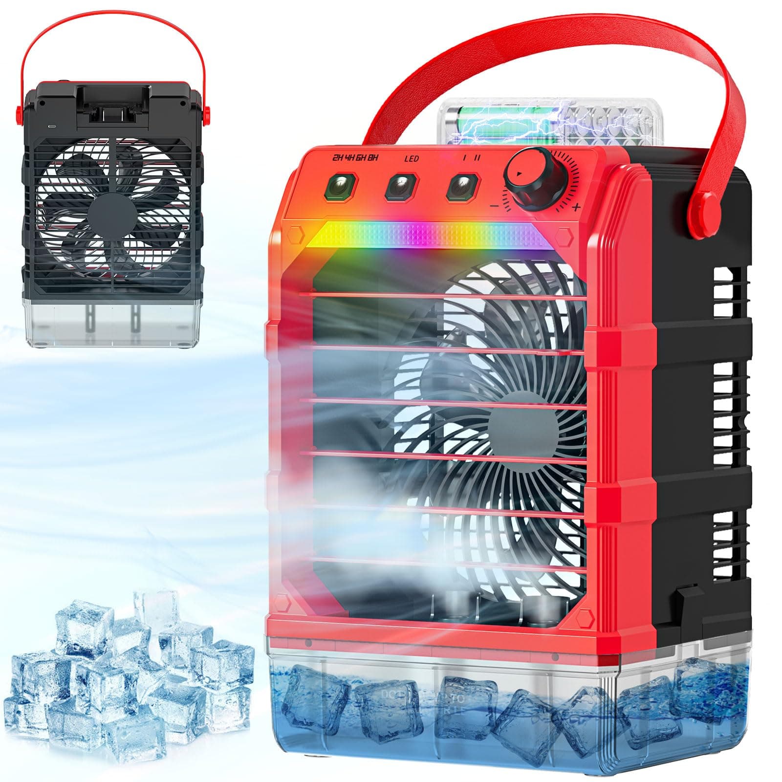 Misting Fan Portable Compatible for Milwaukee 18V Battery(No Battery) or USB Powered, Cooling Fan for Bedroom with 7 Lights, 8H Timer, 1600ML Water Tank for Outside Camping Tent Room Office Desk