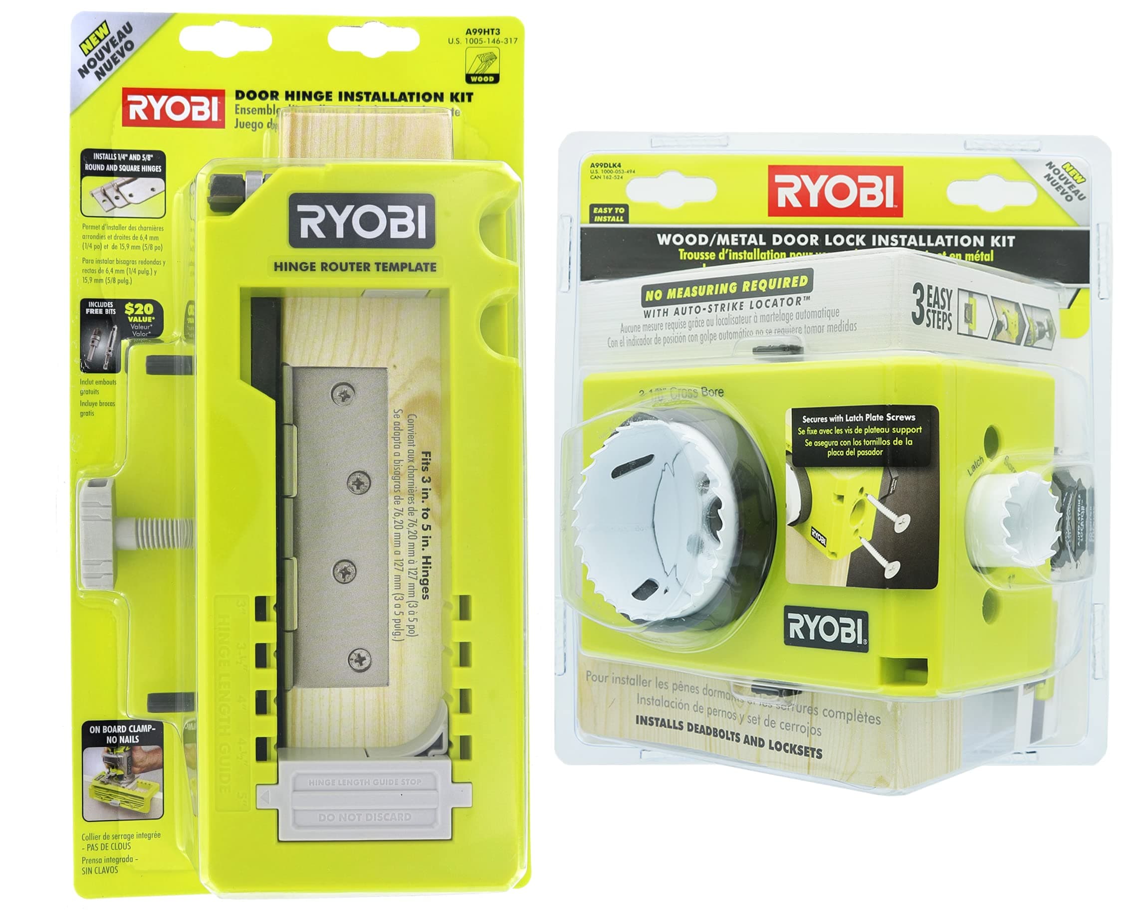 Ryobi A99HT2 Ryobi A99DLK4 Mortise Wood Metal Door Hinge Installation Kit for Bolt and Lock Installation