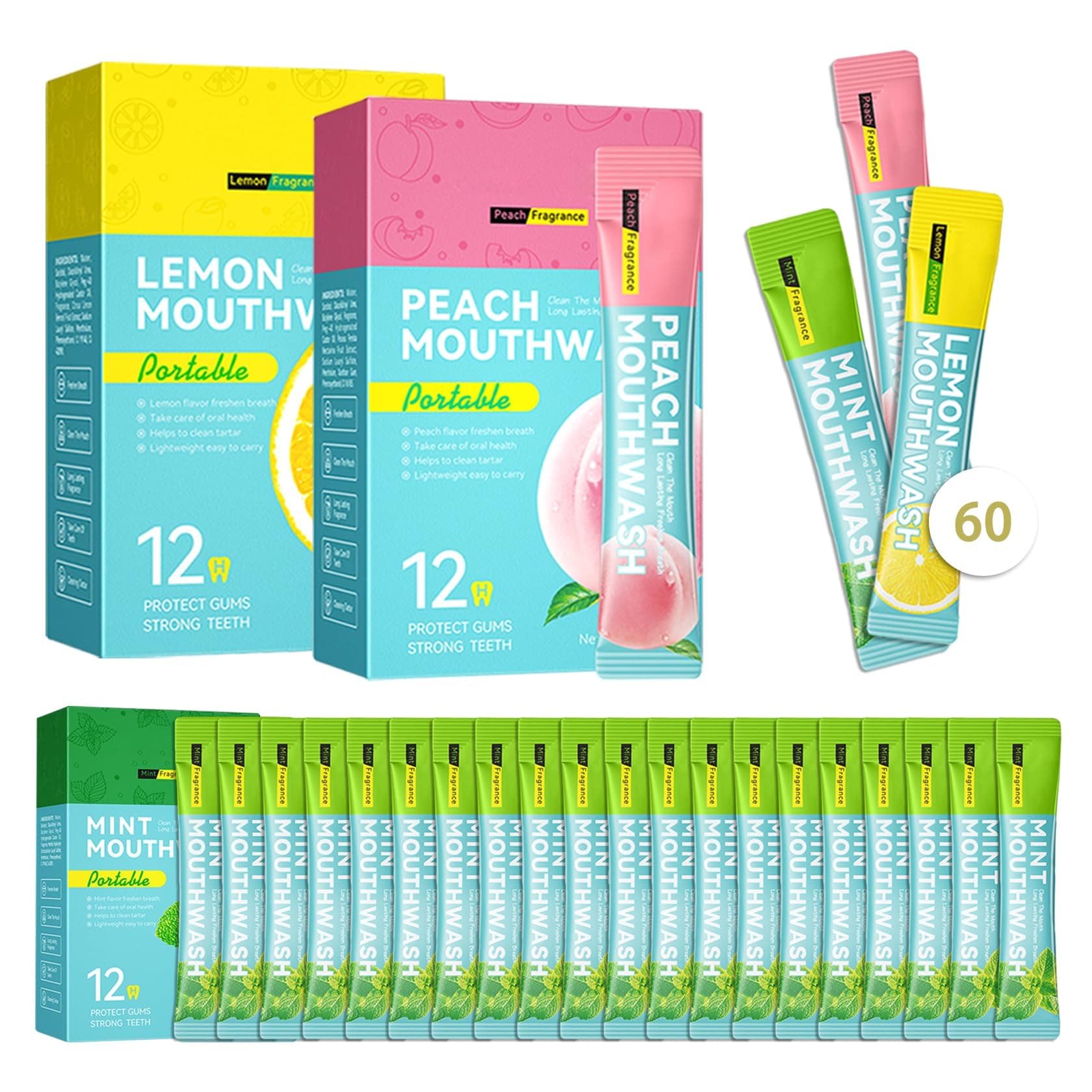 60PCS Travel Size Mouthwash,Portable Mini Mouthwash,Long-lasting Freshness Travel Mouth Wash for Oral Care A1