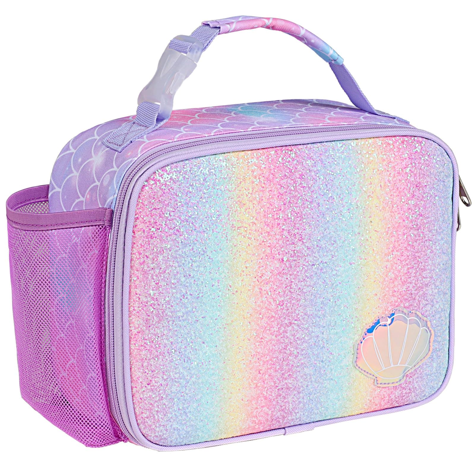 Bagseri Lunch Bag for Girls - Kids Lunch Box for Girls Reusable Leak-Proof and Insulated Kids Lunch Bag with Water Bottle Holder Toddler Lunch Box for Daycare and School, Glitter Mermaid Scale