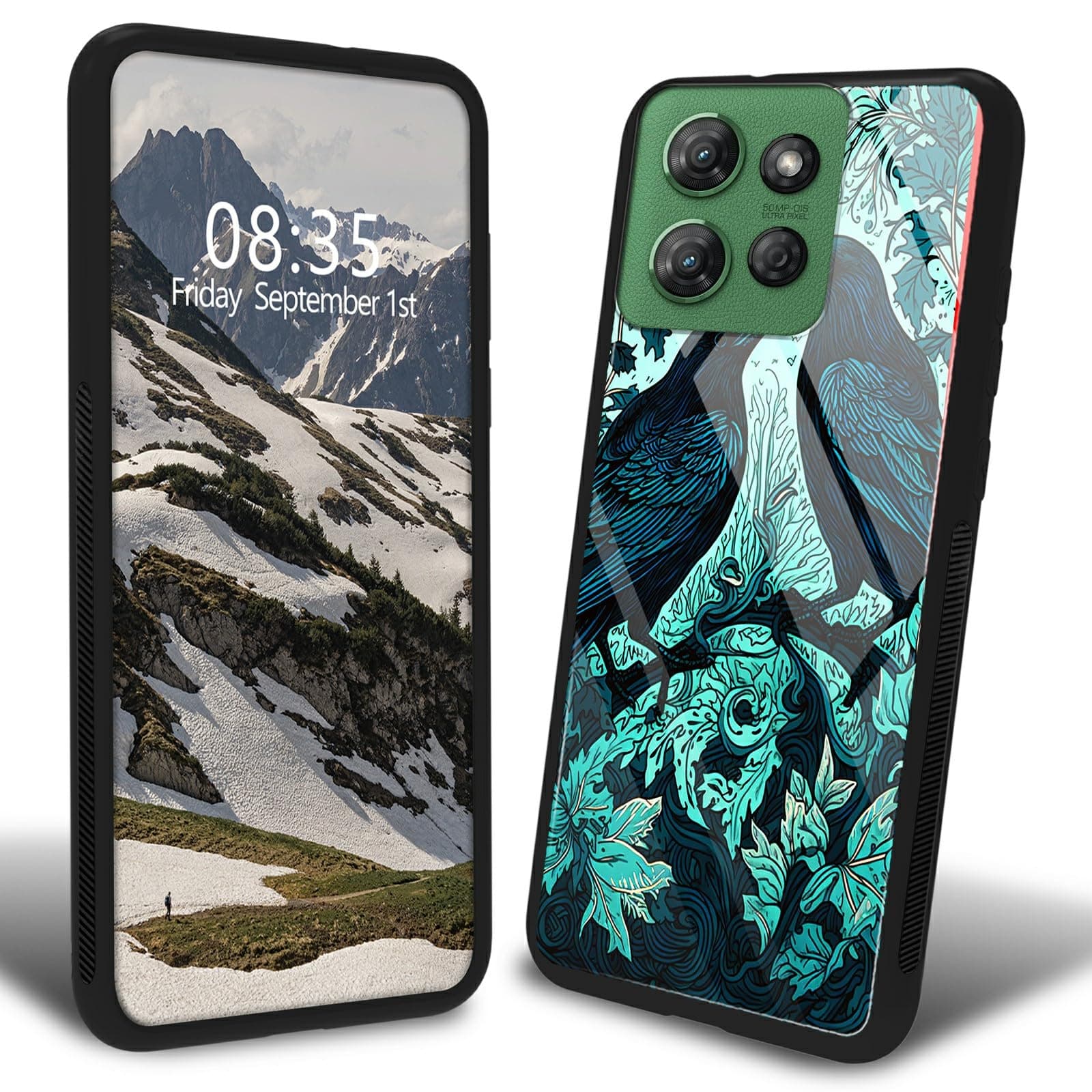 BFDHGQZC Custodia per Motorola Moto G Power 5G 2025/Moto G Play 5G 2025, in vetro temperato e bumper in poliuretano termoplastico, protezione mista, antiurto, alla moda, da uomo e da donna, corvi sui